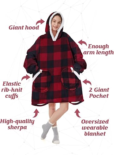 Miniatura 4 de Century Star Manta con capucha para mujeres y hombres, sherpa, de gran tamaño, gruesa, acogedora, suave, cálida, para adultos, sudadera con capucha