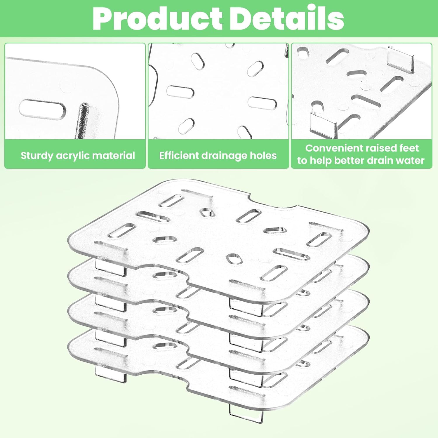 24 Pcs Plastic Drain Shelf for 1/6 Size Food Pan, Clear PC Drain Trays with Raised Feet Food Drains Grate for Fruits Vegetables Sink Dish Kitchen Restaurant Hotel