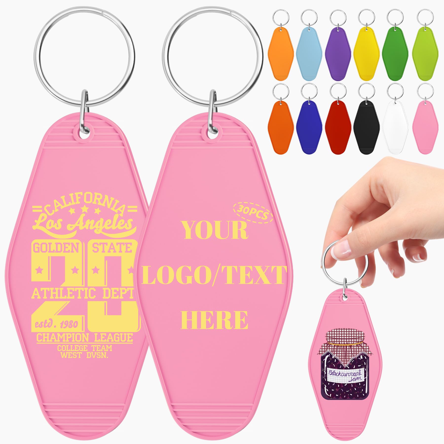 Sowlybolsuner Custom Hotel Motel Keychain, 30PCS Customized Double-Sided Keychain Color Printing Personalized Picture Key Tag