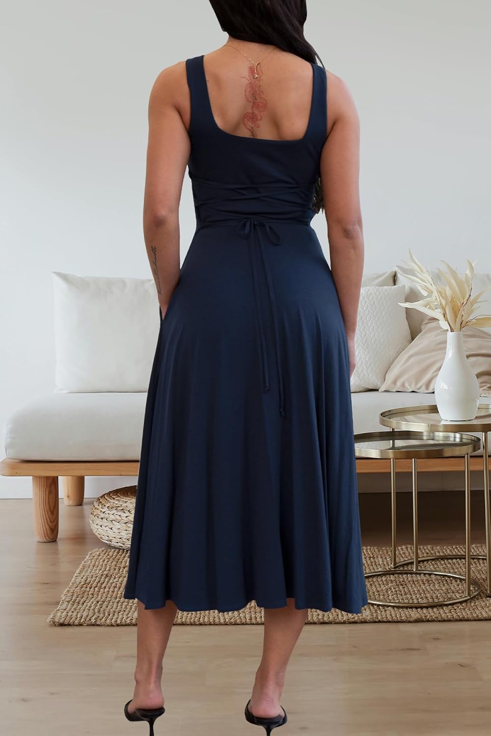 FairBeauty Women's Square Neck Casual Sleeveless Long Dress Stretchy Summer Sundress with Pockets - Image 5