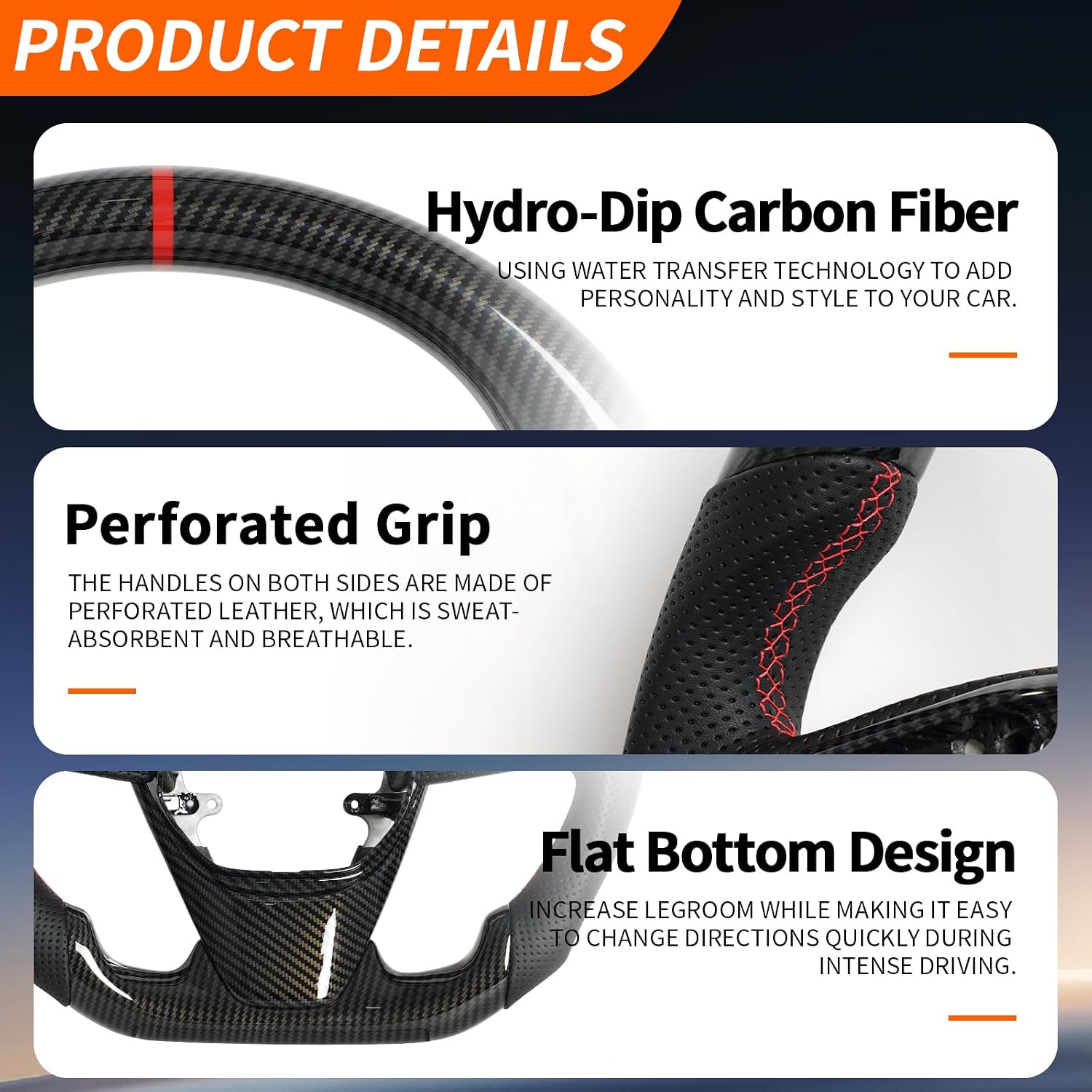 D_Shaped Hydro Dip Carbon Fiber Steering Wheel with Replacement Trim Fits For Honda Civic Gen 10th 2016-2021, Type R FK8 2016 2017 2018 2019 2020 2021