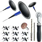 Tire Repair Patch Tool Kit Including 24pcs Tire Patch Plugs, Tungsten Buffing Wheel, Tire Patch Roller with 4mm Twist Drill Bits for Vehicle