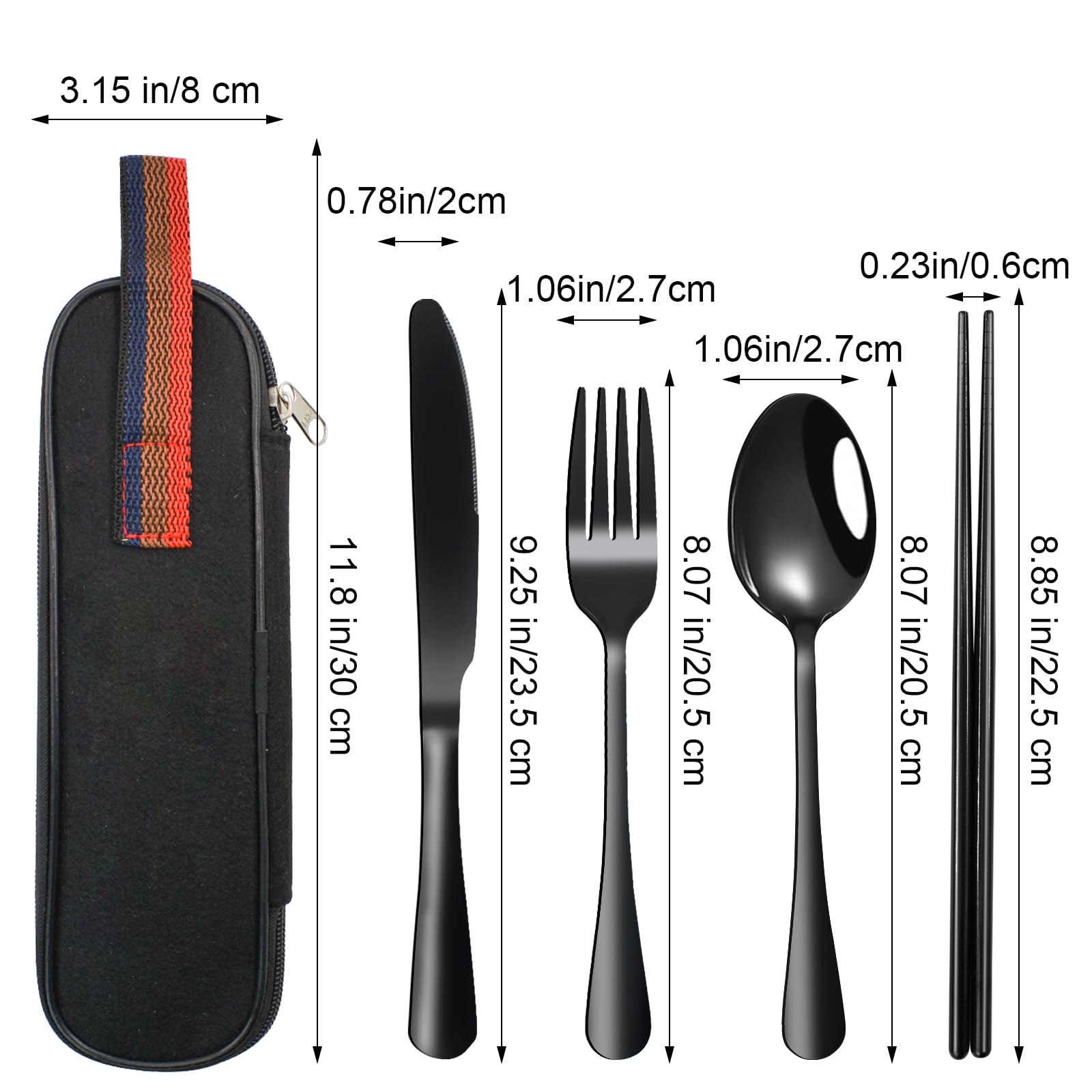 VANRA Set di posate da viaggio portatili, set di posate da 4 pezzi in acciaio inossidabile, riutilizzabili, per lavoro, pranzo, forchetta, cucchiai, coltello, bacchette