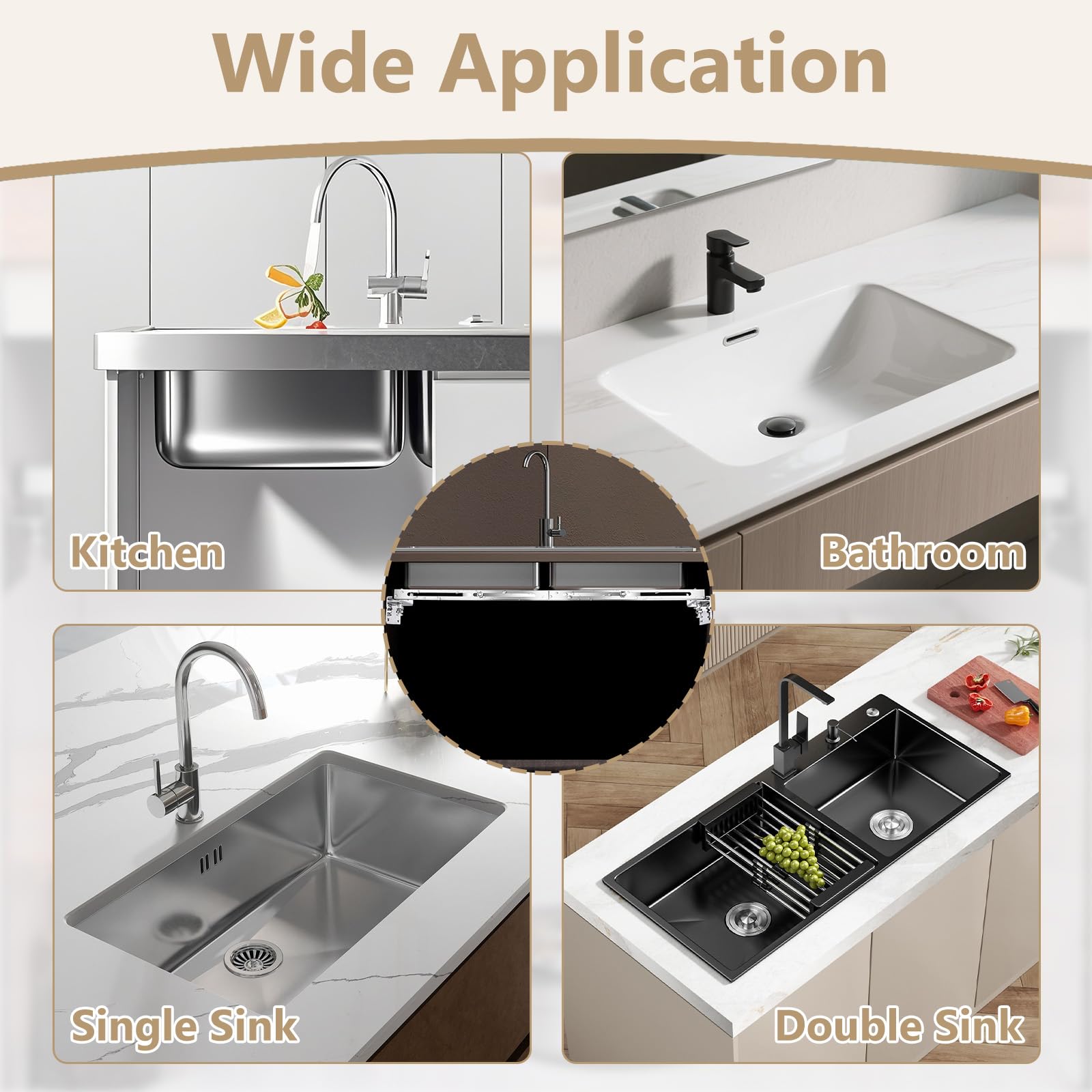 2 soportes de soporte para fregadero de montaje inferior, kit de instalación ajustable de acero inoxidable de 71 a 100 cm para fregadero de cocina empotrado, kit de instalación para fregadero de