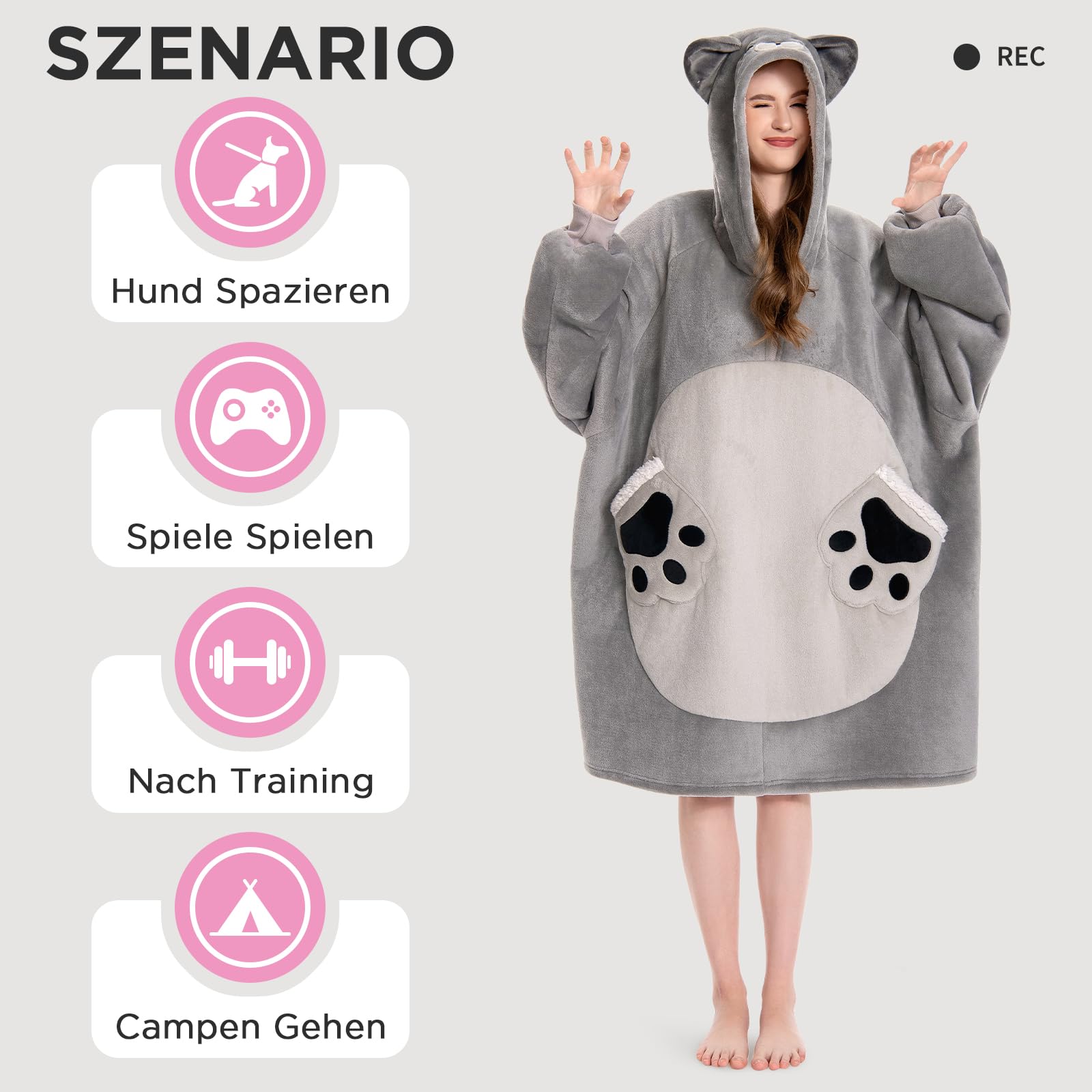 OLAOLA Blaue Katze Decken-Hoodie Unisex, Oversized Sherpa Kuscheldecke
