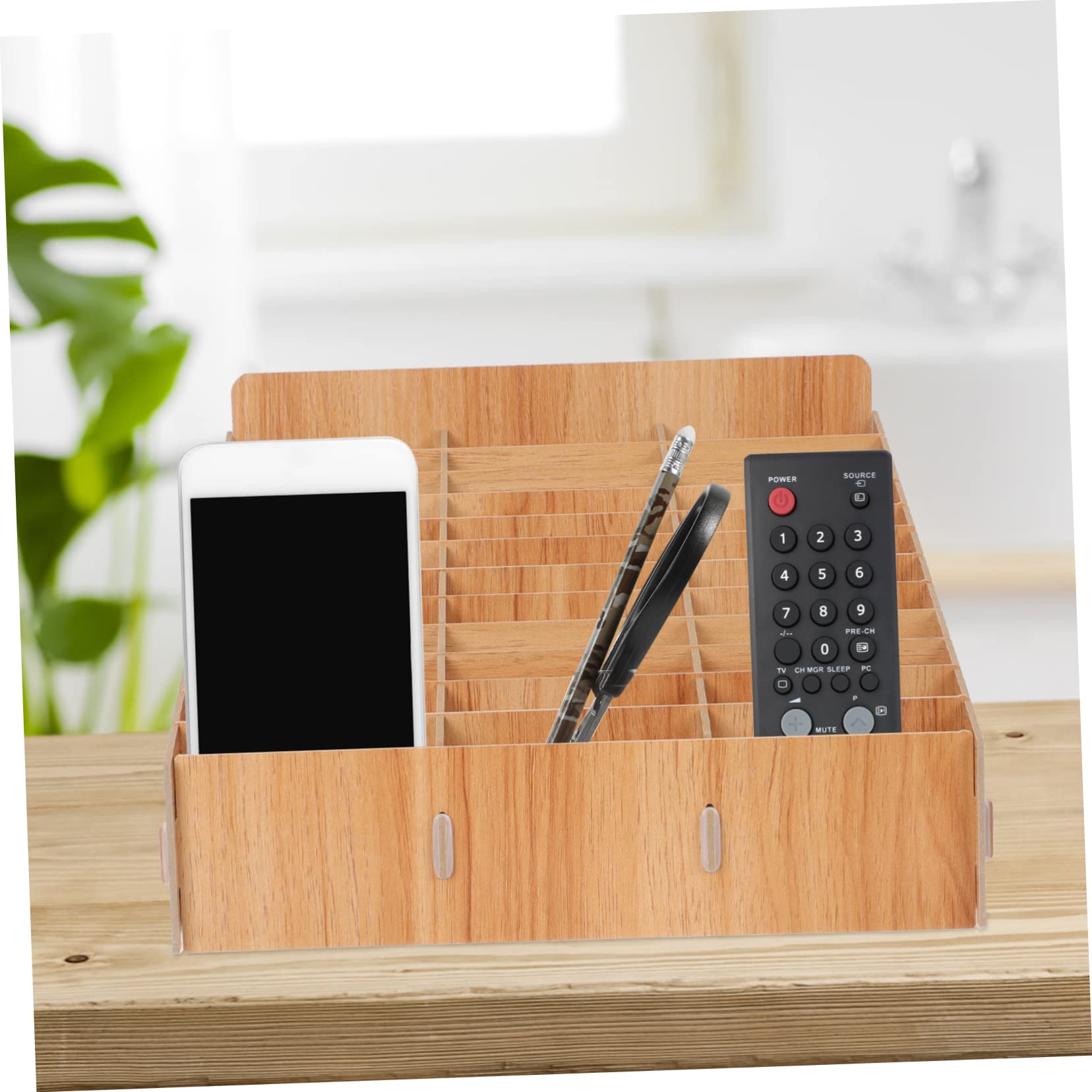 Hohopeti Caja de Almacenamiento para Organización en Escritorio de Madera para Teléfonos Móviles Múltiples Compartimentos Adecuado para Escuela y Oficina