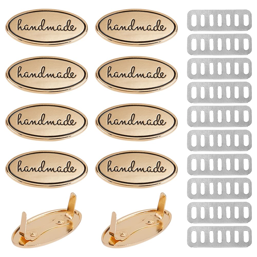 ANATTASOUL Handmade Metal Labels Metal Handmade Tags with Shim Alloy Handmade Tags Oval Shape Handmade Tags Signs for DIY Crafts Sewing Accessories Bag Cloths Jeans Shoes Decoration-image-1