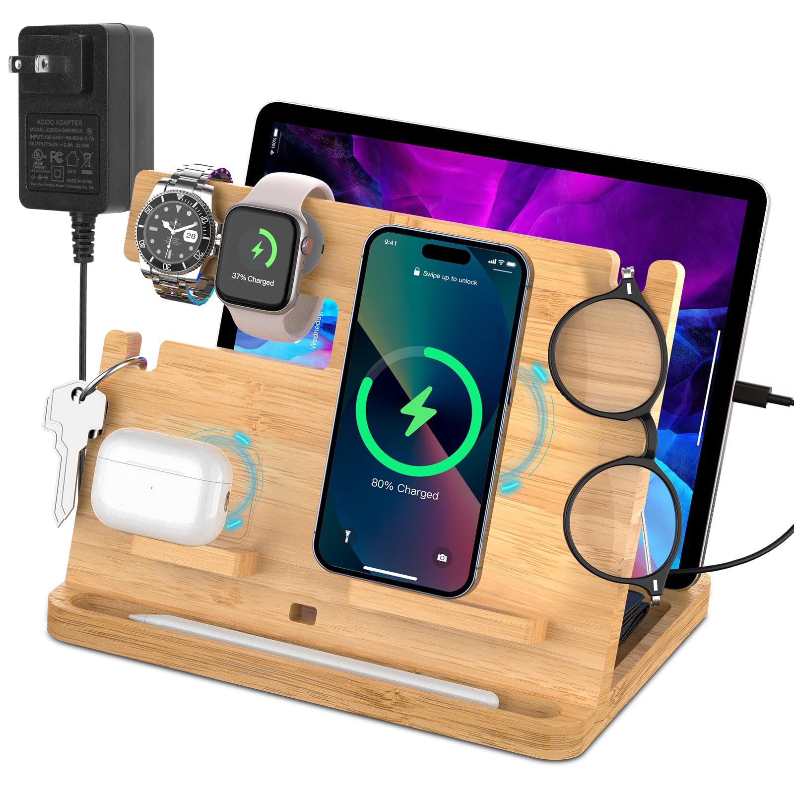 Amazon.com: HQOBZX Bamboo Wireless Charging Station for