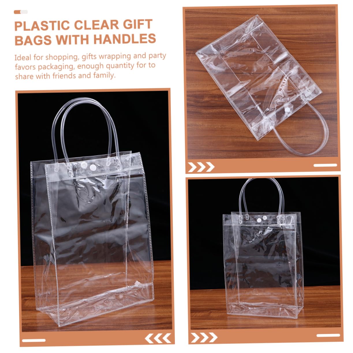 KOMBIUDA 24 Bolsas Transparentes de Pvc Reutilizables para Obsequio Asas Prácticas Tamaño Mediano Ideales para Envolver y Packaging en Fiestas