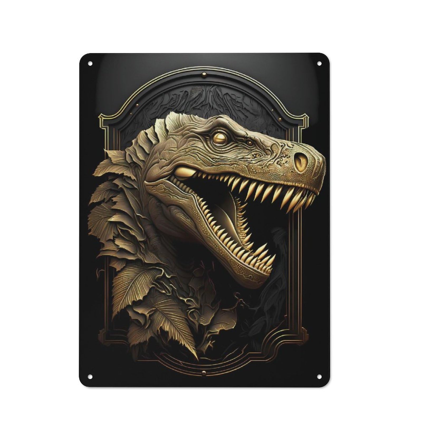 Junmoney Style-17 For Hobby Room Or Studio, Golden Dinosaur Art Deco Retro-Style Tin Sign 40X30cm, For Room Styling Across Hobby Rooms And Studios