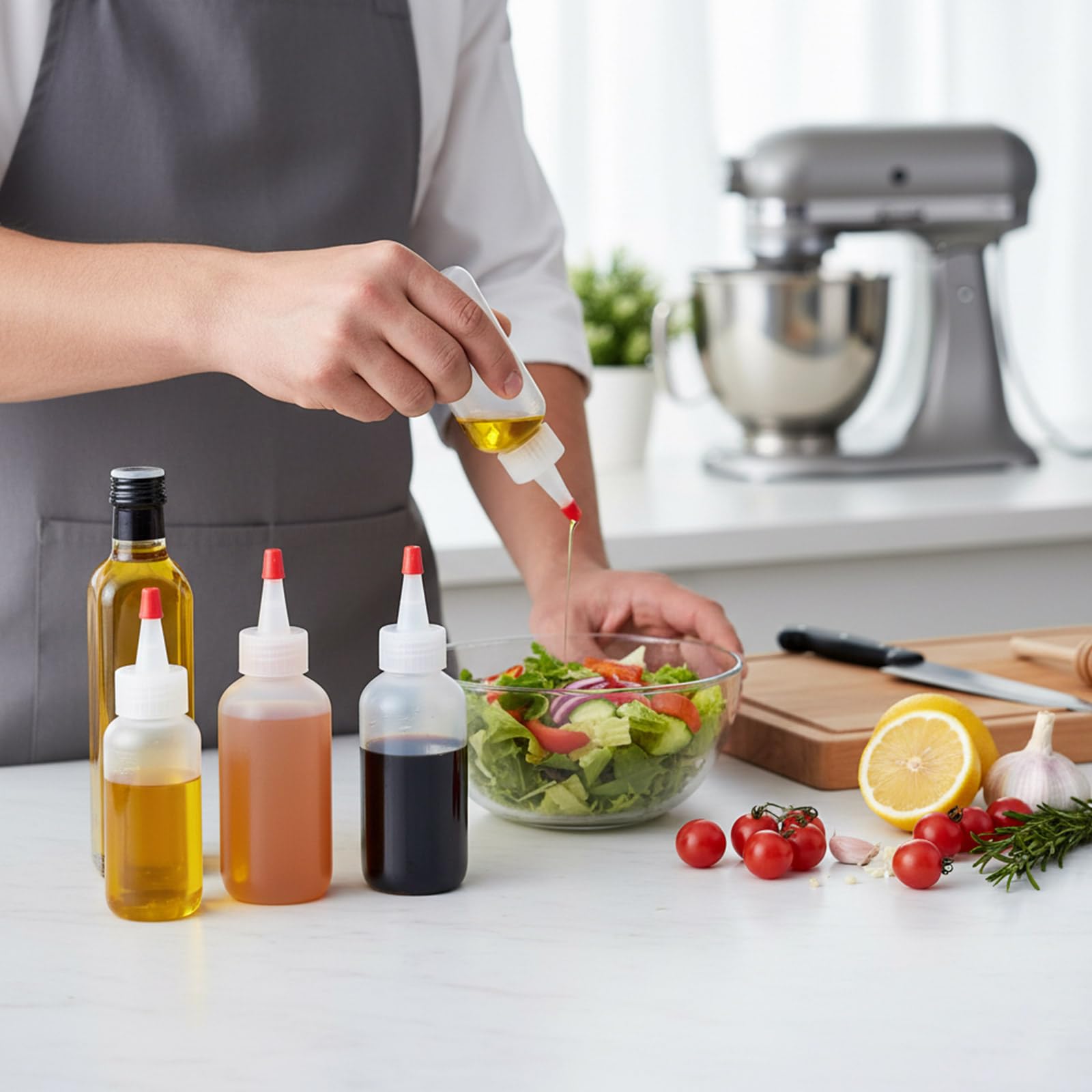 Récipient à condiments polyvalent 30 pièces, conception flexible et compressible avec poignée ergonomique, contrôle précis du liquide, bouteilles flexibles avec bouchons sécurisés pour un contrôle du