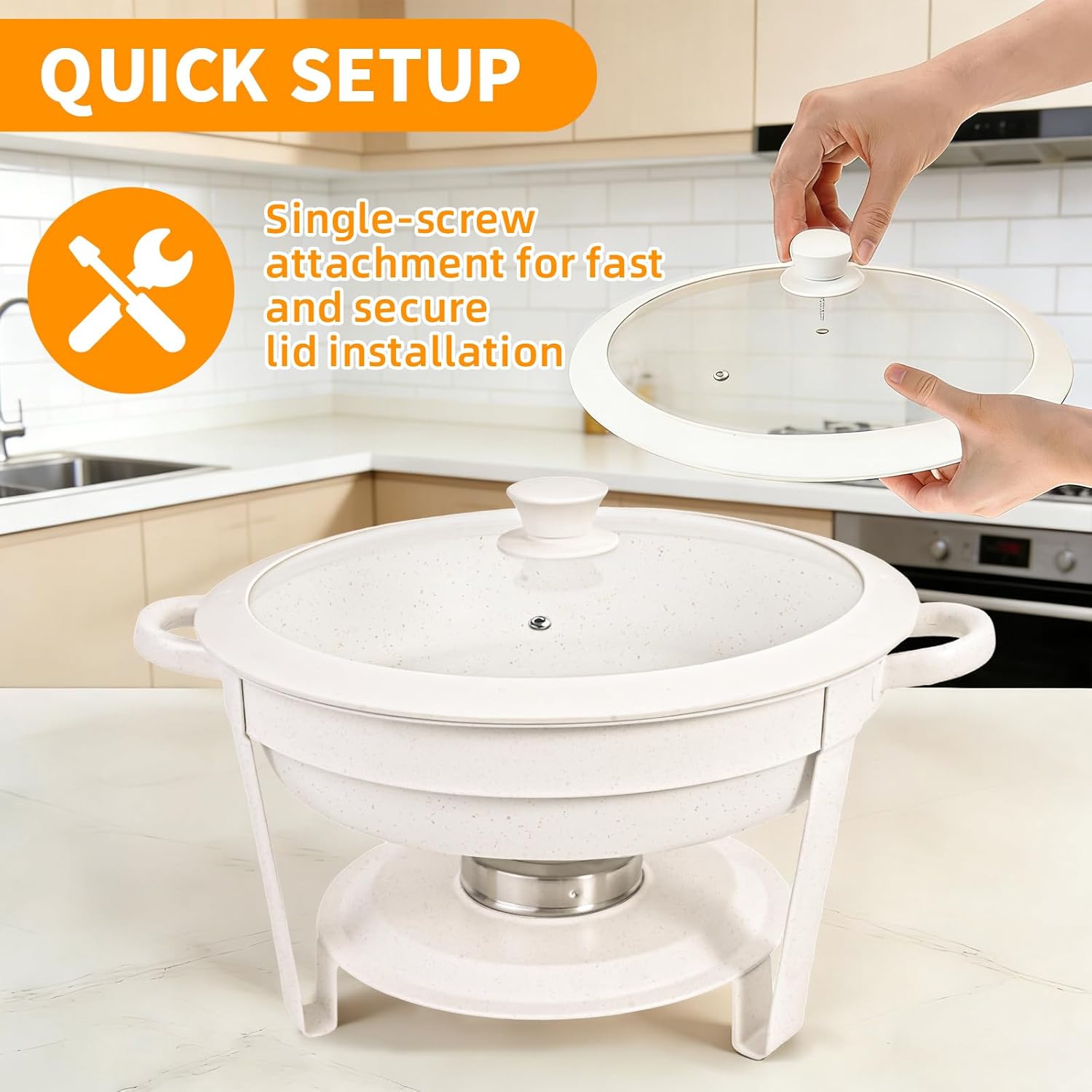 Chafing Dishes for Buffet,4 Pack 5QT Maifanite-Coated Chafing Dishes, White Chafing Dish Buffet Set with Glass Lid and Lid Holder,Food Warmers for Parties Butter for Wedding,Church Events,Birthday