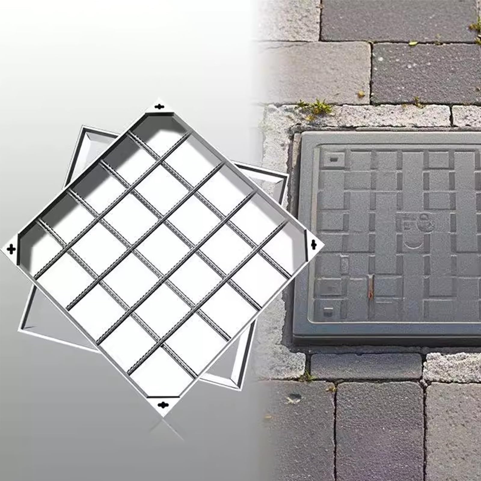 GJMSSMY Stless Steel Invisible Manhole CoverSquare Drage Inspection Chamber Lid for Outdoor Use 900x900mm (35.4x35.4in) Perfect for Driveways & Septic Tanks
