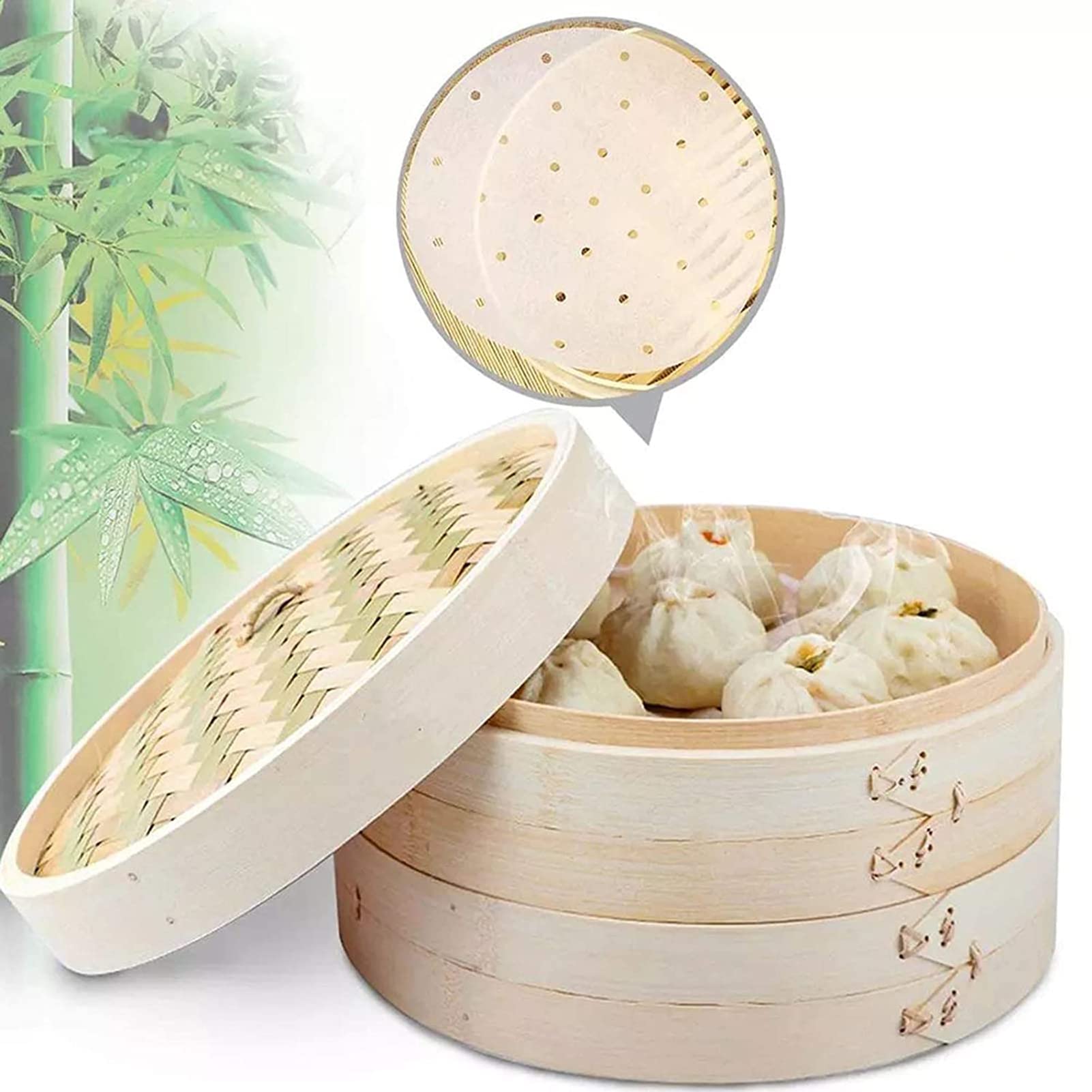 Vaporera de bambú, vaporera apilable Duradera Hecha a Mano para Verduras, Carne, Pescado, albóndigas, Dim Sum, Cocina