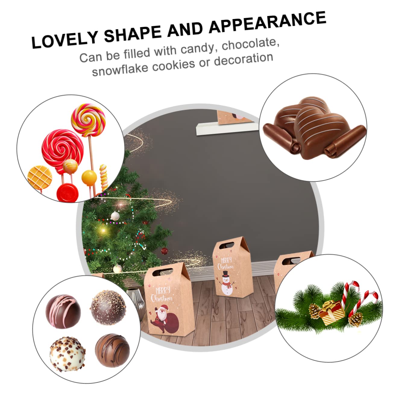 BCOATH 24piezas Bolsa De Obsequio Navideña De Manzana Bolsa De Papel Kraft Para Embalaje Para Envolver Galletas y Regalos Fiestas