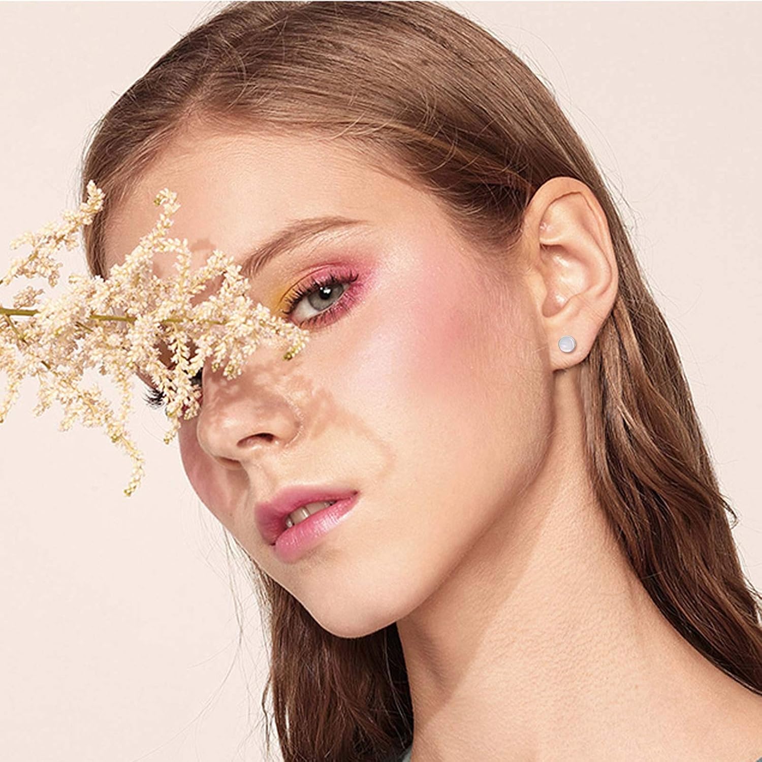 925 Sterling Silver Mother of Pearl Round Shape 5MM Tiny Studs Earrings, Hypoallergenic for Sensitive Ears, Pearl Jewelry Mother Day Gift for Women Girlfriend with Gift Box - Image 4