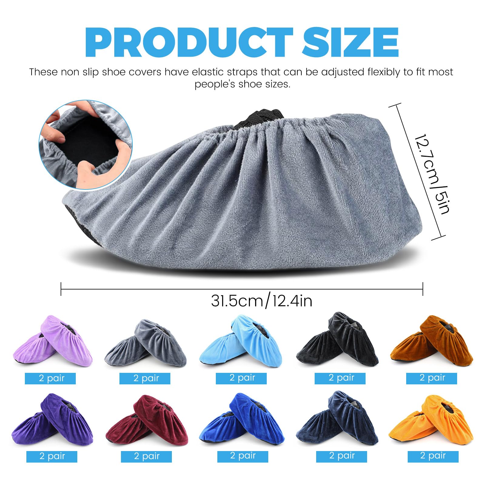 Lot de 20 couvre-chaussures réutilisables et lavables pour l'intérieur et l'extérieur, couvre-chaussures de marche sans glissement, accessoires d'intérieur (multicolore)