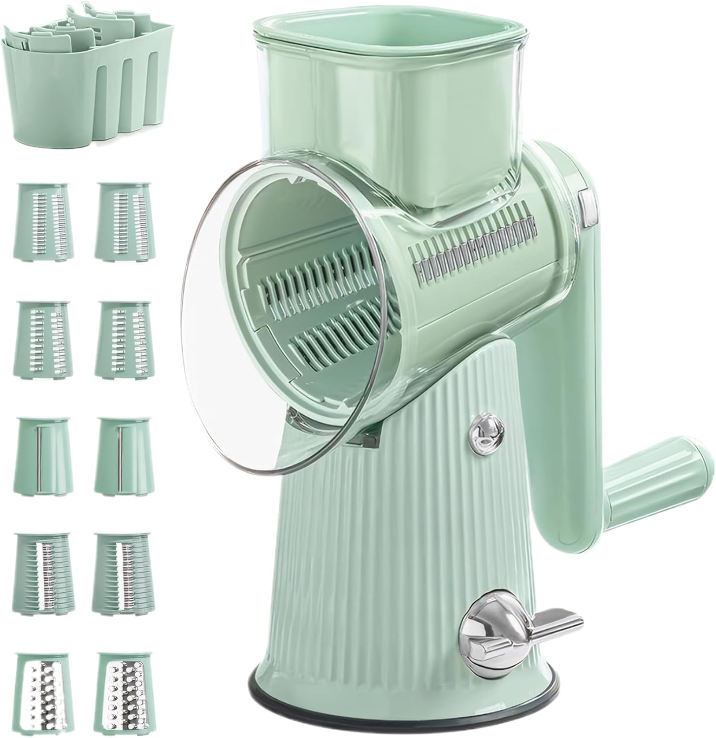 Rotary Cheese Grater 5 Blades Cheese Grater Hand Crank Big Bore Cheese Grater with Sucker Base Multifunctional Cheese & Vegetable Shredder for Kitchen Cheese Grater Hand Crank Cheese Shredder Chees