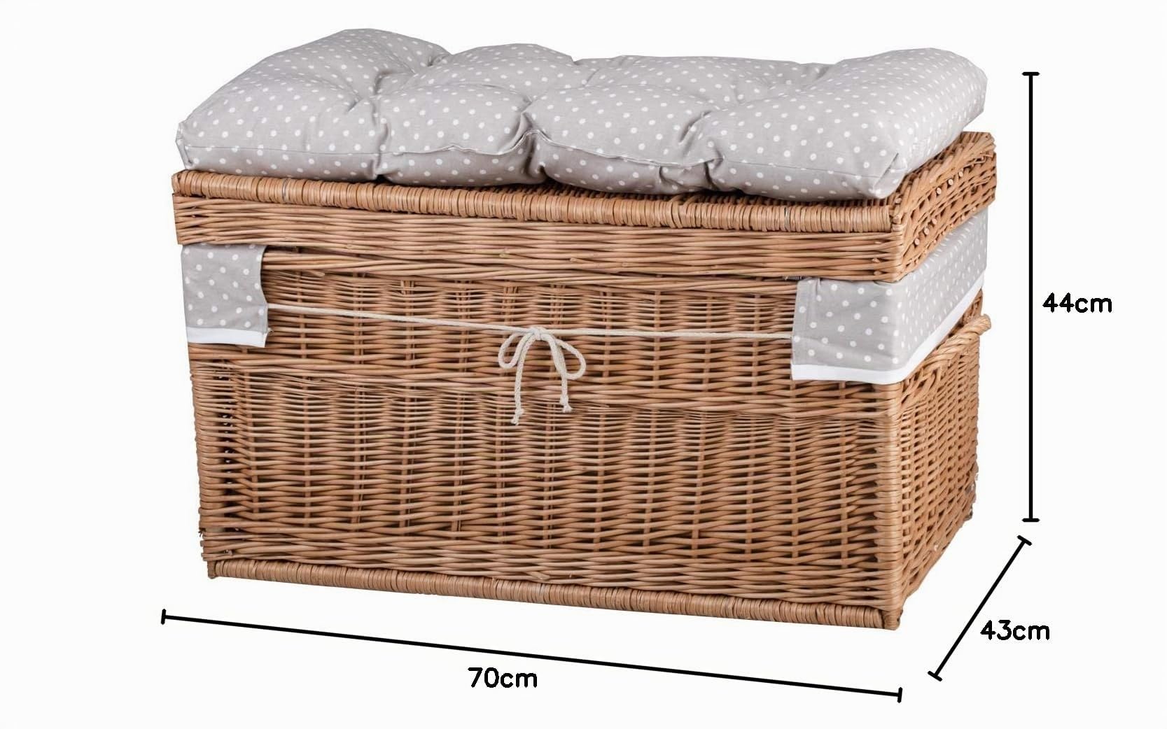 Boîte de rangement en osier naturel avec siège doux - Panier de rangement tissé à la main avec deux poignées - Panier à jouets vintage multifonction avec couvercle
