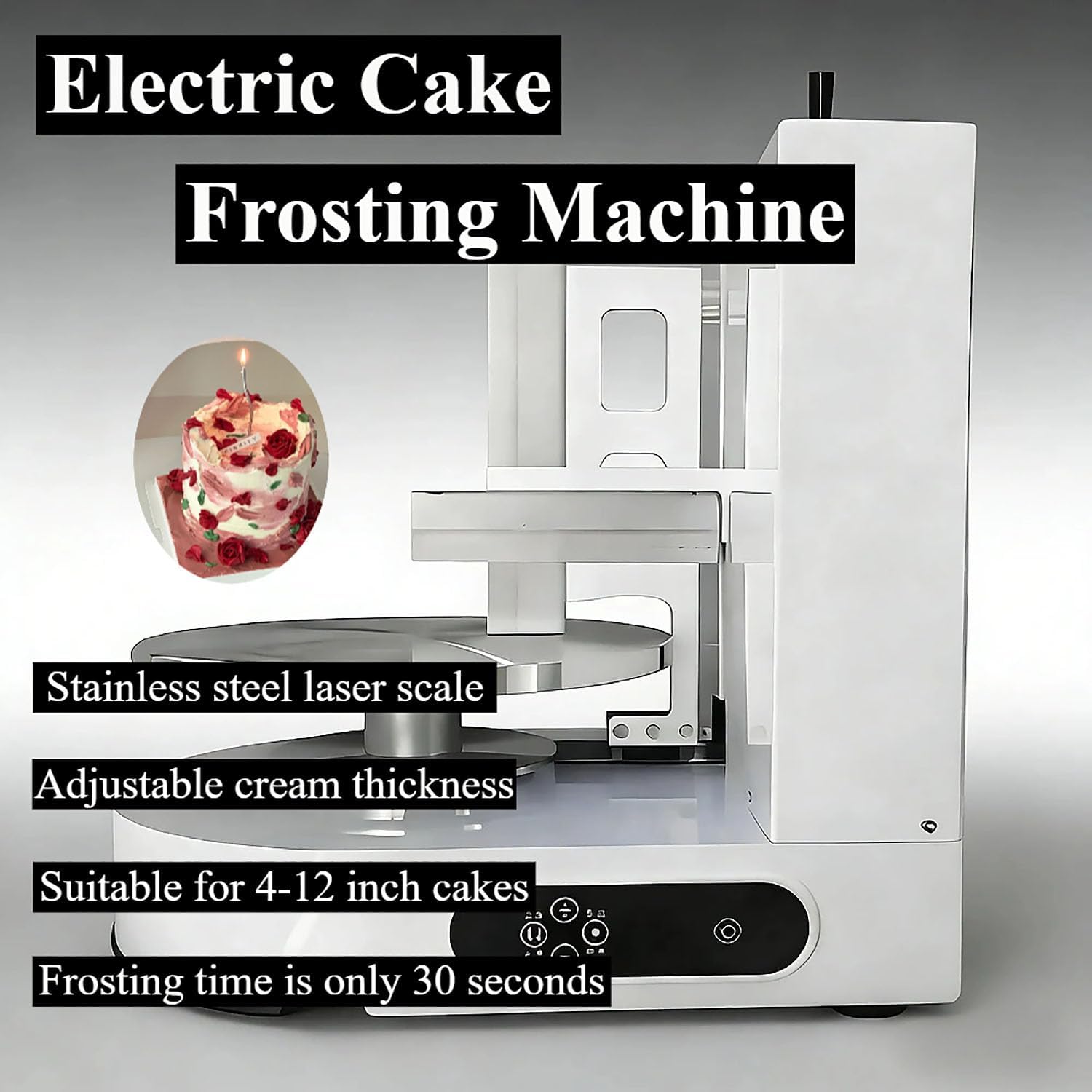 Máquina para Decorar Pasteles, Máquina para Untar y Cubrir Crema Máquina Automática Formación Hielo para Tartas Cumpleaños para Pasteles 10 a 30 cm, Bajo Ruido, Plato Giratorio con Raspador Ajustable