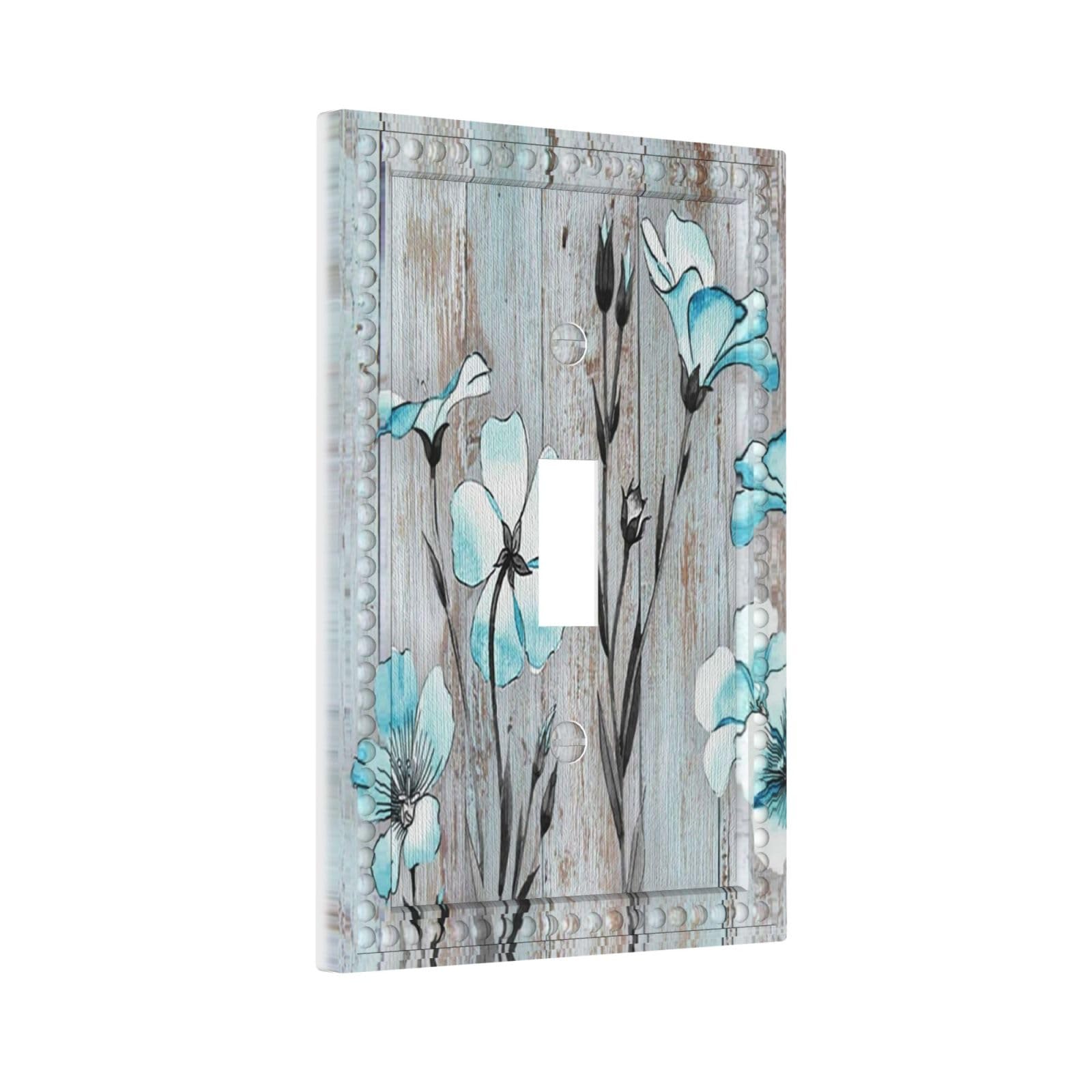 Plaque murale décorative en bois bleu floral avec finitions main
