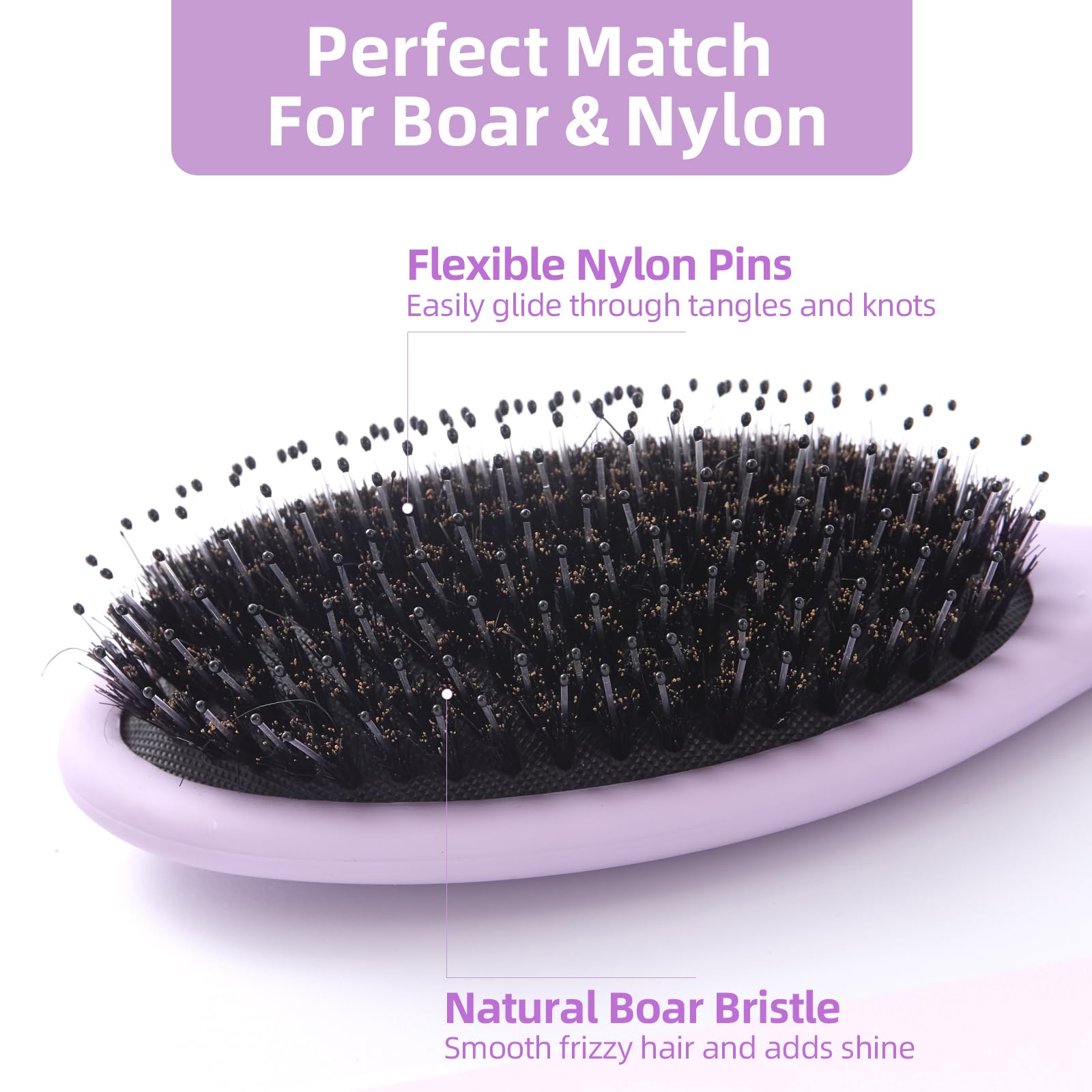 Wildschweinborsten, Haarbürste für Damen und Herren, entwirrende Haarbürste für Glättung, Massage, fügen Sie Glanz hinzu, Nylon und Wildschweinborsten, Entwirrbürste für gesundes Haar, 1