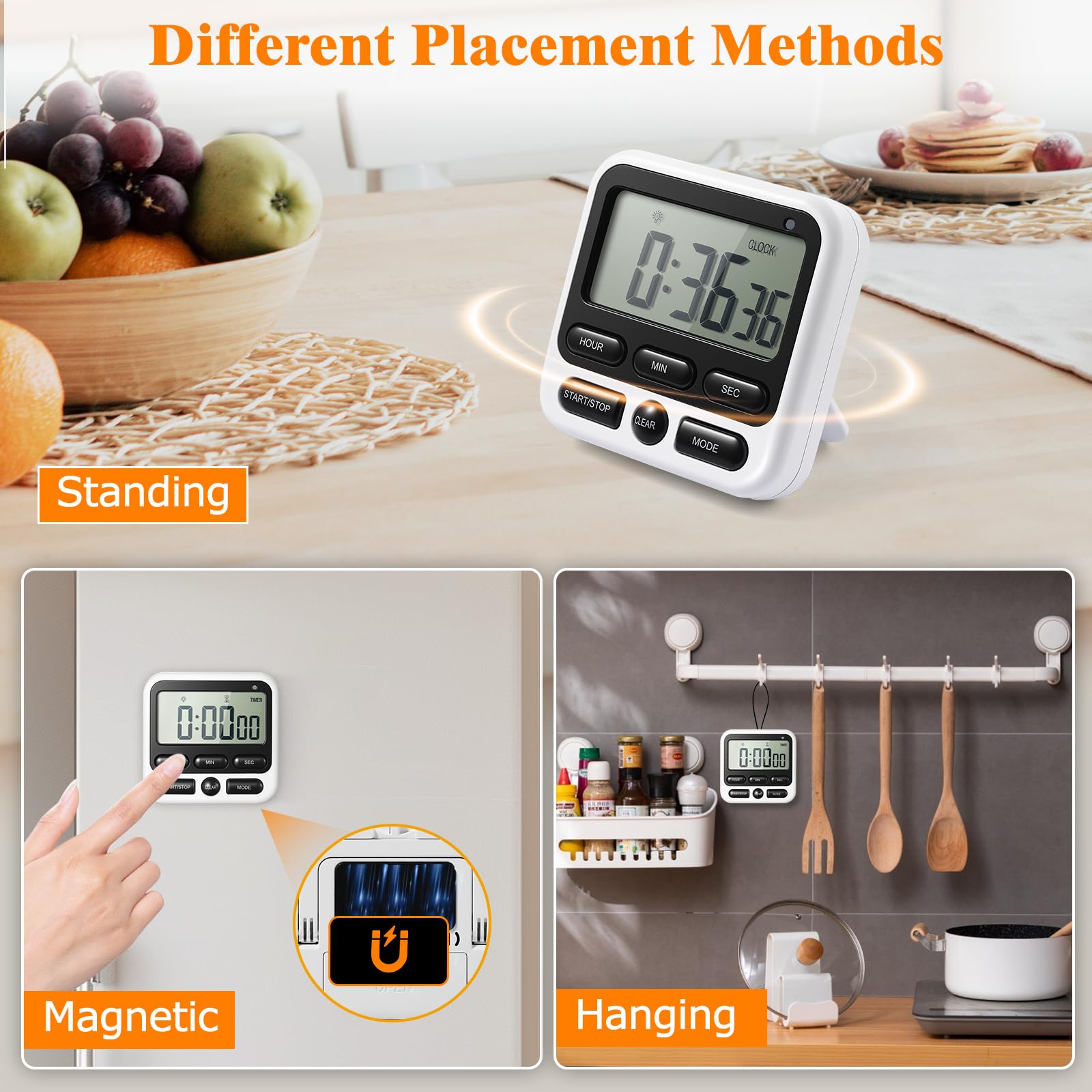 Lot de 12 minuteurs numériques silencieux, clignotants et puissants, compte haut/bas magnétique avec grand écran LCD pour la cuisine, la pâtisserie, l'enseignement