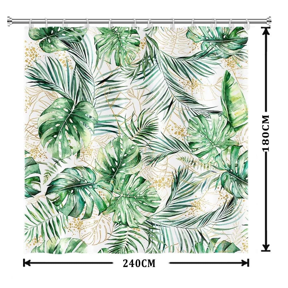 Uiiooazy Cortina de Ducha de Hoja Eucalipto, Cortinas de Ducha Verde Oro Abstracto Planta Cortinas de Baño Antimoho Impermeable Lavable Tejido de Poliéster Cortina Ducha con Ganchos 90x180cm — view 93
