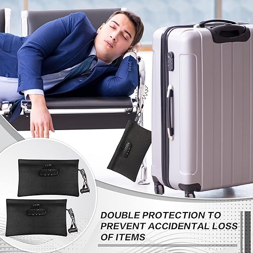 Miniatura 4 de Sanwuta Paquete de 2 bolsas de dinero con candado, bolsa de dinero pequeña con bloqueo para billetera de efectivo de playa, 6.7 x 11 pulgadas (negro)