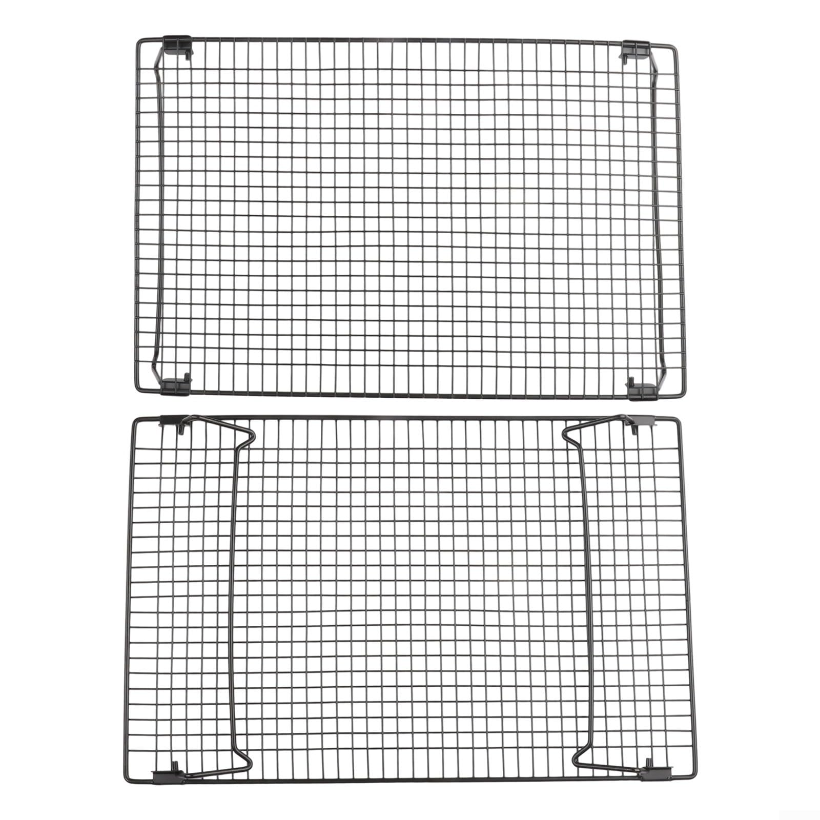Klappbarer Kühlrost aus Edelstahl, 2er-Set, schwarz, spülmaschinenfest, stapelbar für Kuchen und Gebäck, 34 x 24,3 x 5,4 cm