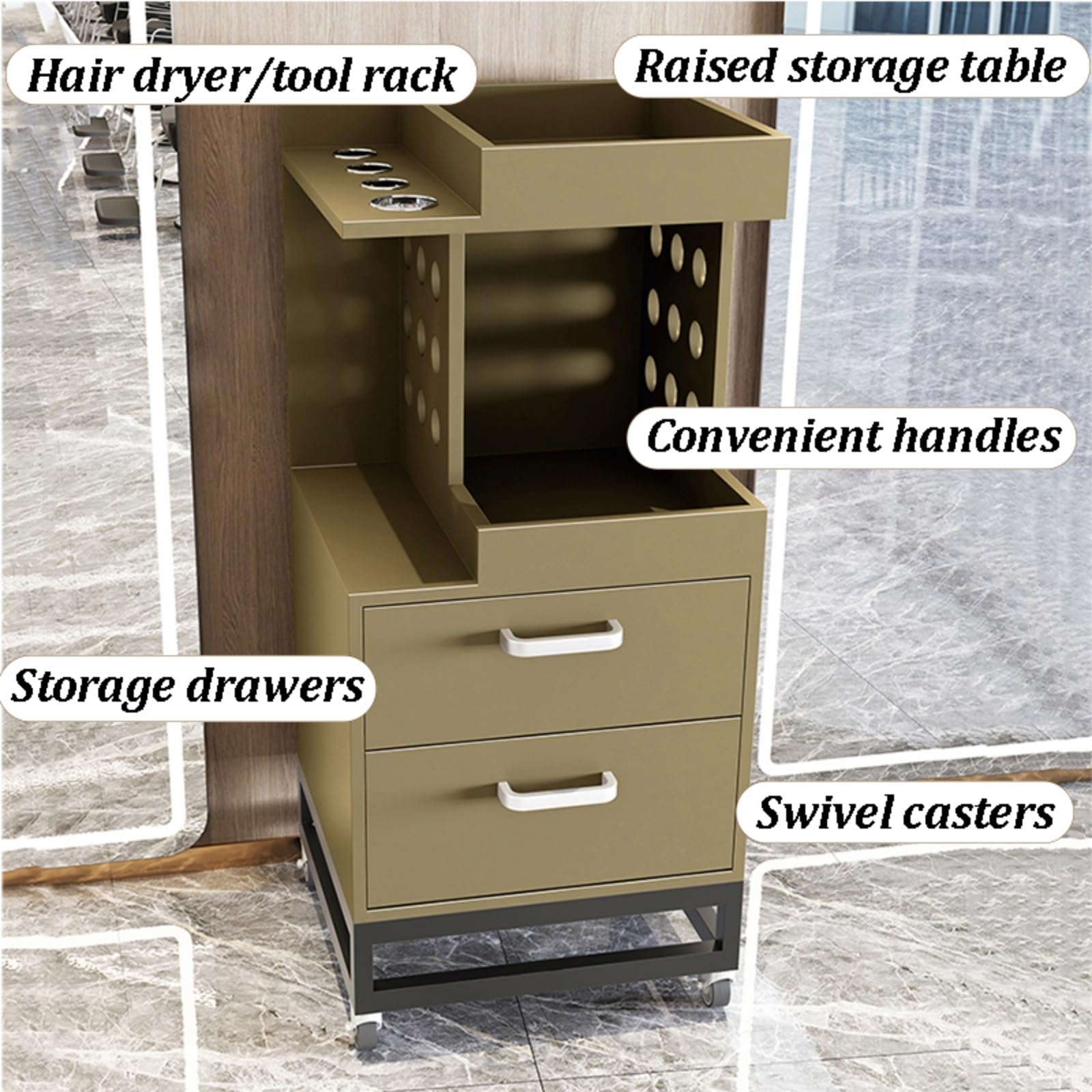 Carrello portaoggetti per parrucchiere, carrello mobile per postazione da salone,custodia per trucco mobile,postazione per strumenti parrucchiere con cassetti e porta asciugacapelli(Red)