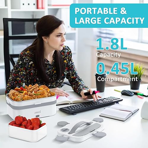 Miniatura 4 de Lonchera térmica de 80 W más rápida para adultos, 110 V, 220 V, 12 V, 24 V, calentador de alimentos portátil con recipiente de acero inoxidable de