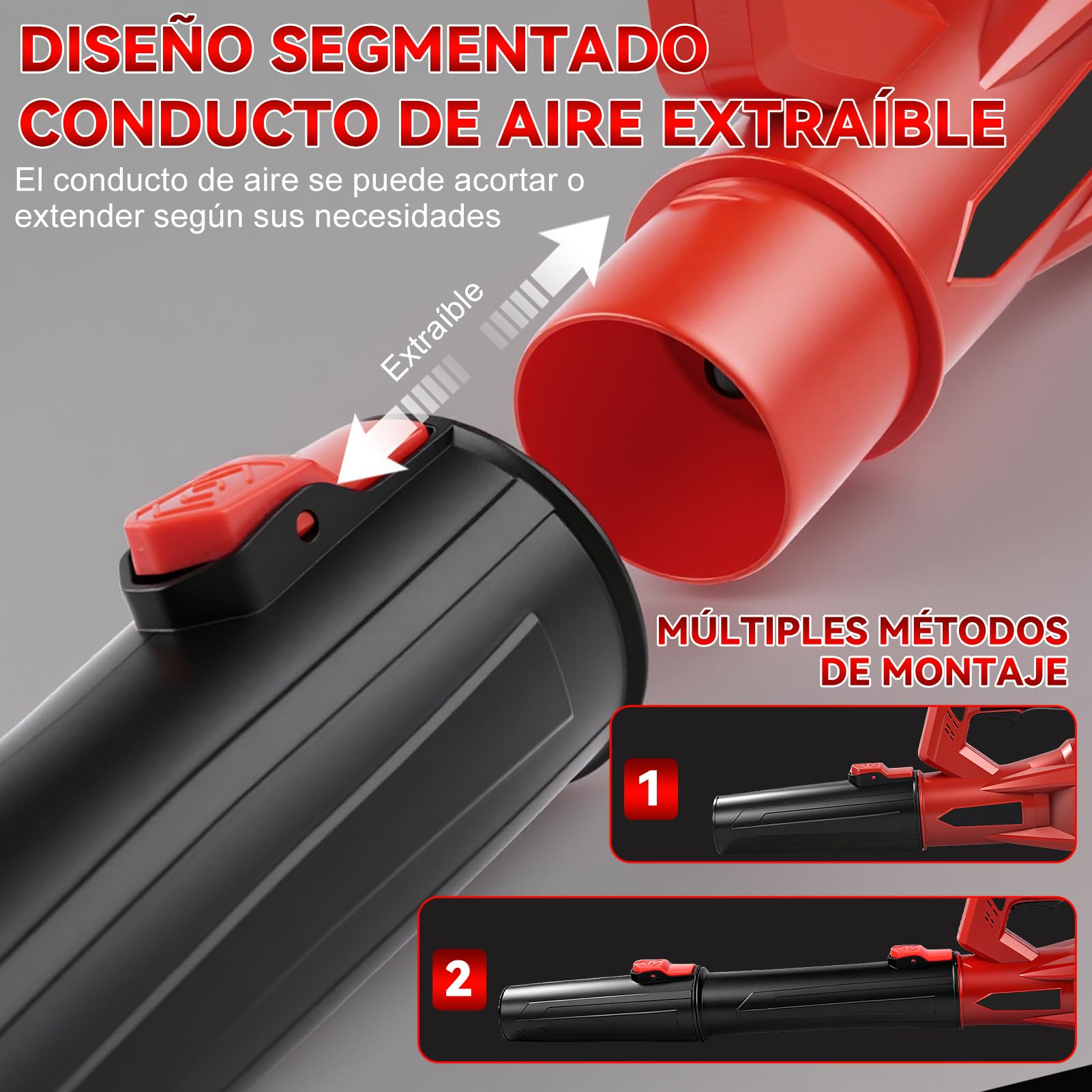 Soplador De Hojas Bateria, 200km/h 6 Velocidades Sopladora De Hojas con 1.3ah Batería Y Cargador, Soplador Bateria Electrico InaláMbrico Bufador Hojas con 2 Tubos De Soplado para Hojas, Polvo, Nieve
