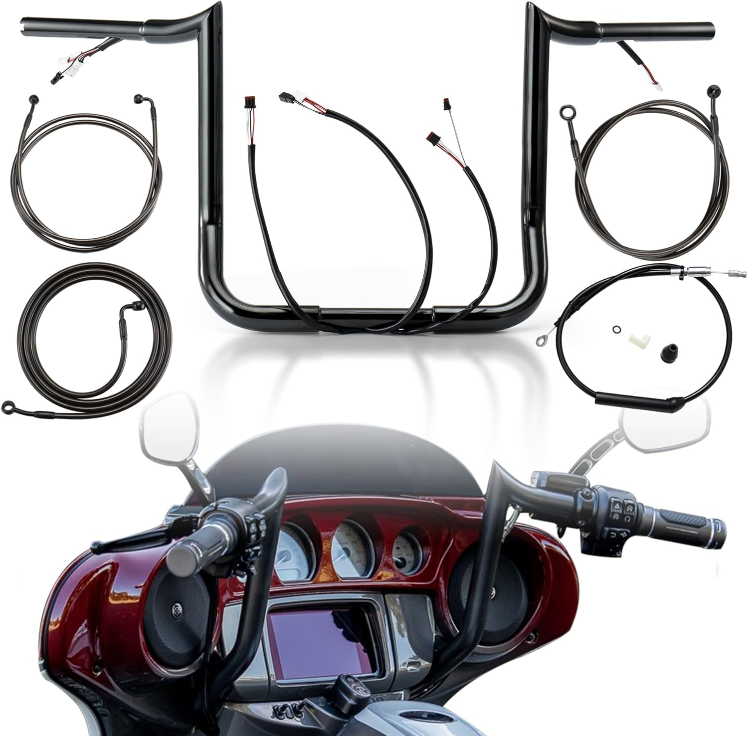 Pre-wired 12" Rise 1.25" Fat Ape Hanger Touring Handlebar Kit for 2021-2023 Harley Street Glide/Electra Glide/Ultra Limited, Chrome