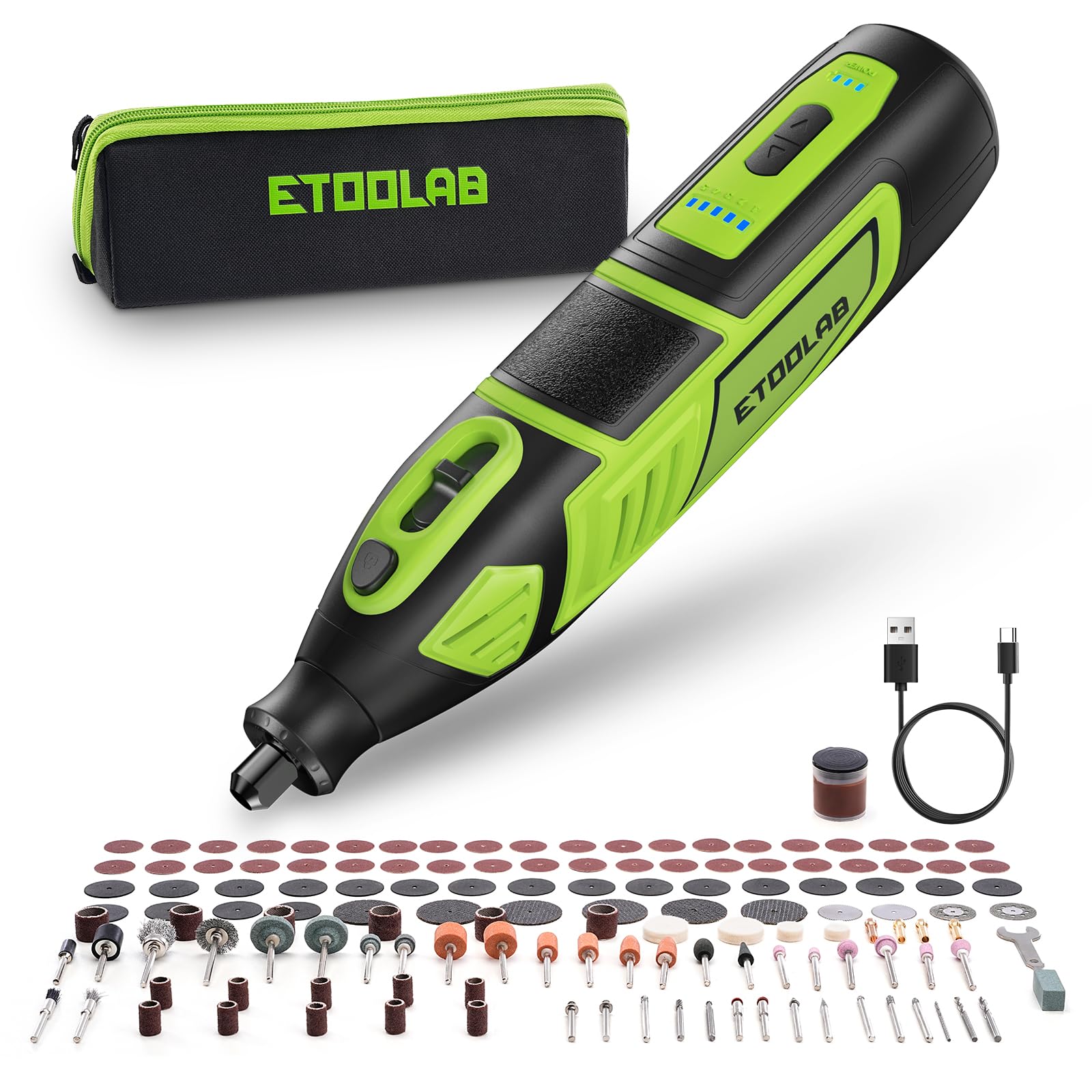 Multiherramienta de batería de 12 V 2.0 Ah (iones de litio), 140 unidades, juego de herramientas giratorias con 5 marchas, 5000 – 38000 rpm, tiempo de carga rápido, alta duración de la batería para