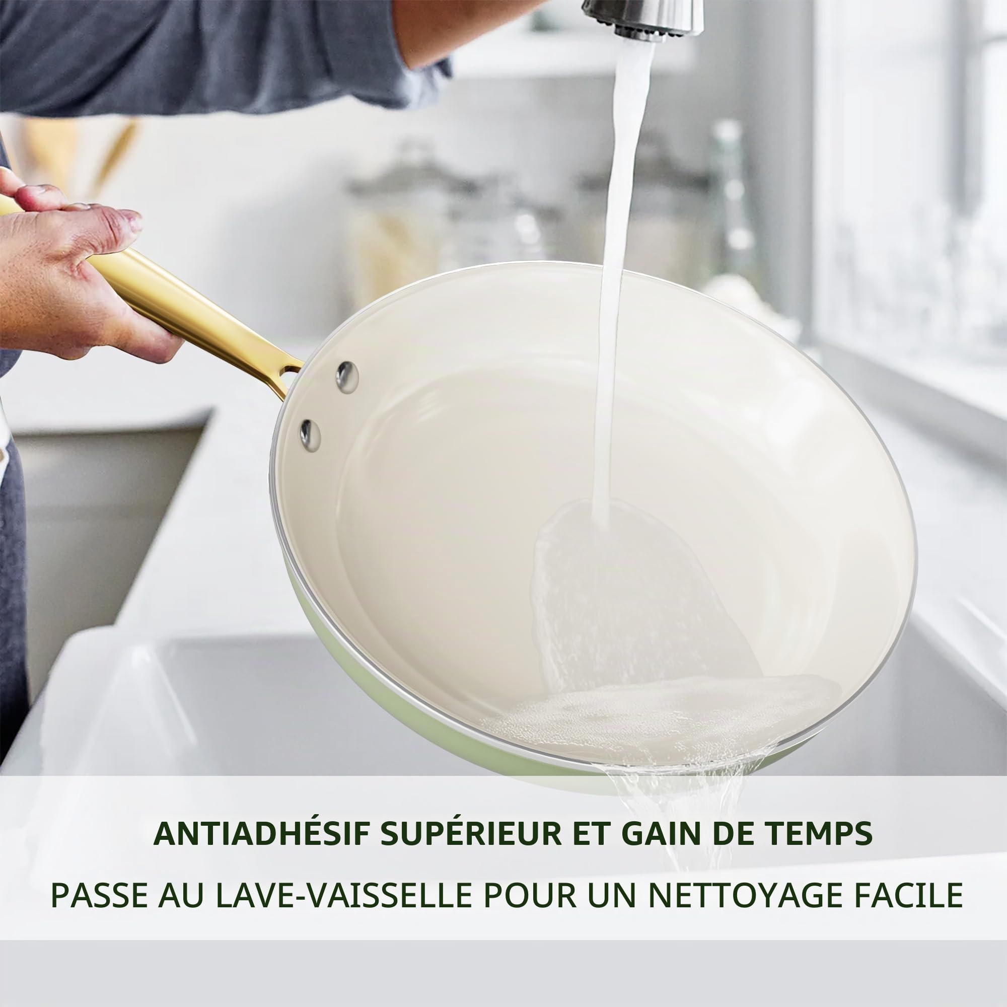 RIOVARM Induction Set de casseroles et poêles avec couvercles, Céramique antiadhésif Batterie de cuisine, Set d'essentiels de cuisine Poêle à frire Sauteuse Poêle à sauce Spatules