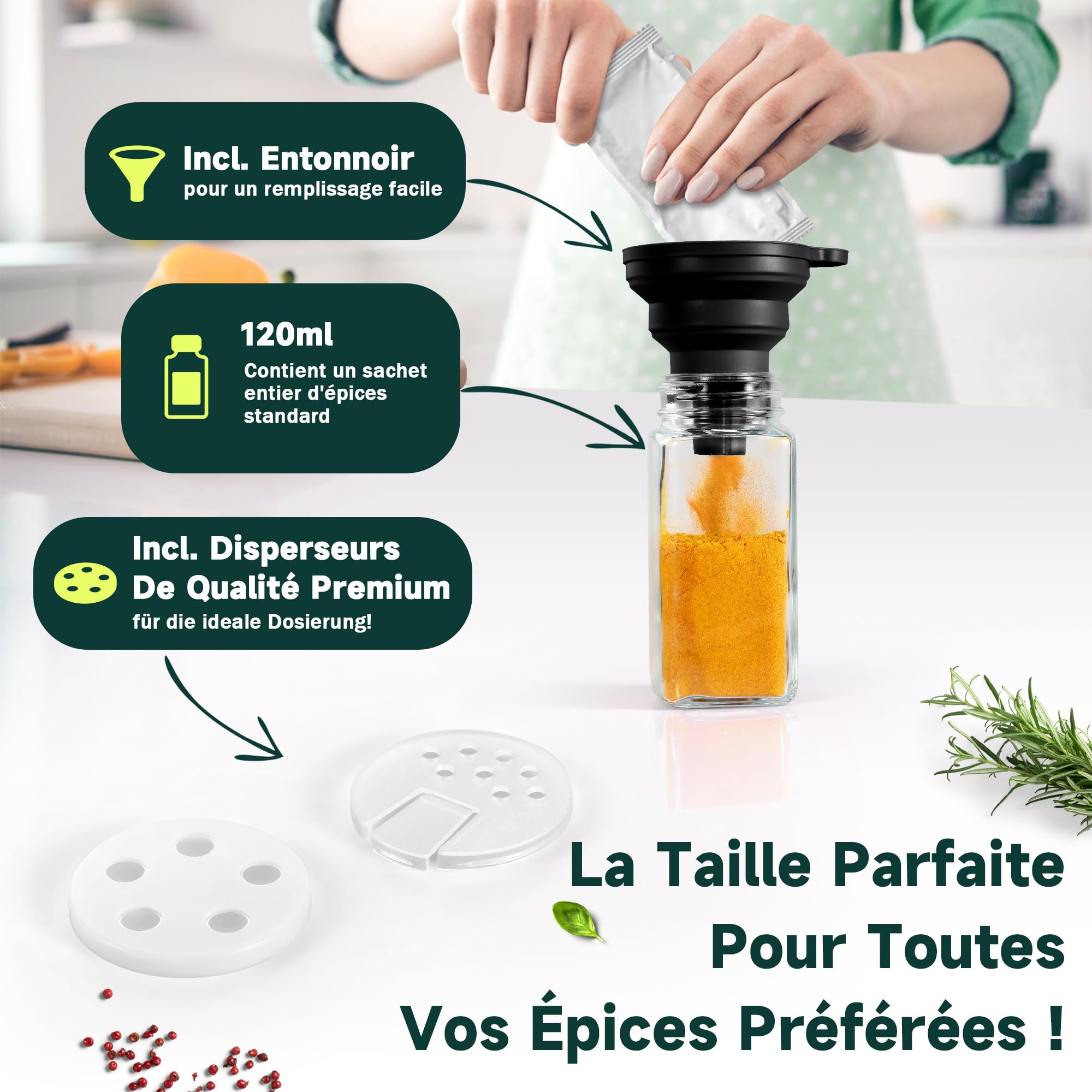 Étagère à Épices avec 28 Pots en Verre & 120 Étiquettes - Organisateur de Cuisine Mural ou Posable - Système de Rangement Épices Français (Noir)