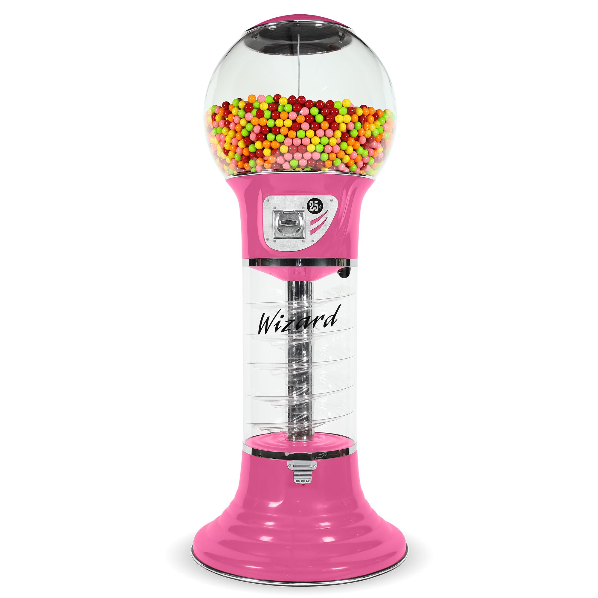 Giant Gumball Machine with Stand - Commercial Bubble Gum Machine 5`6" Spiral Gumball Vending Machines - Coin Mechanism $0.25 - Dispenses 1” Gumballs Bouncy Balls & Toys in Round Capsules - Pink