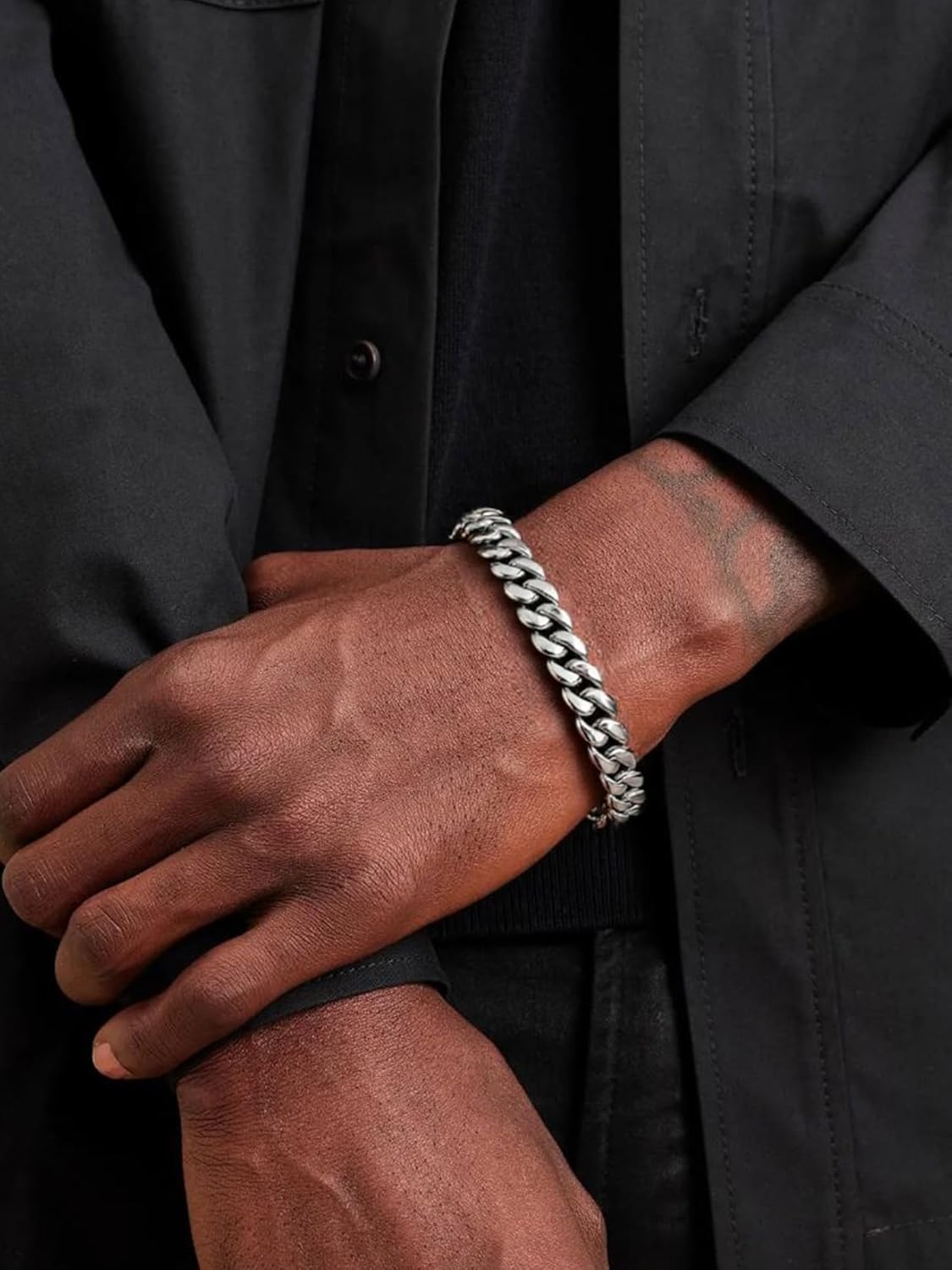 ChainsPro Cuban Link Bracelet for Mens, 6/10/14 mm, 19-21CM Length, 18K Gold Plated/316L Stainless Steel/Black-With Gift Box - Image 2