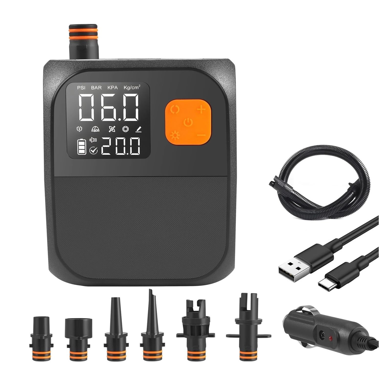 Bomba de Aire para Coche, Bomba Eléctrica For Sup De 25 PSI con Luz LED For Tablas De Paddle Surf Inflables Y Tiendas De Campaña. para Motos, Bicicletas, balones e inflables