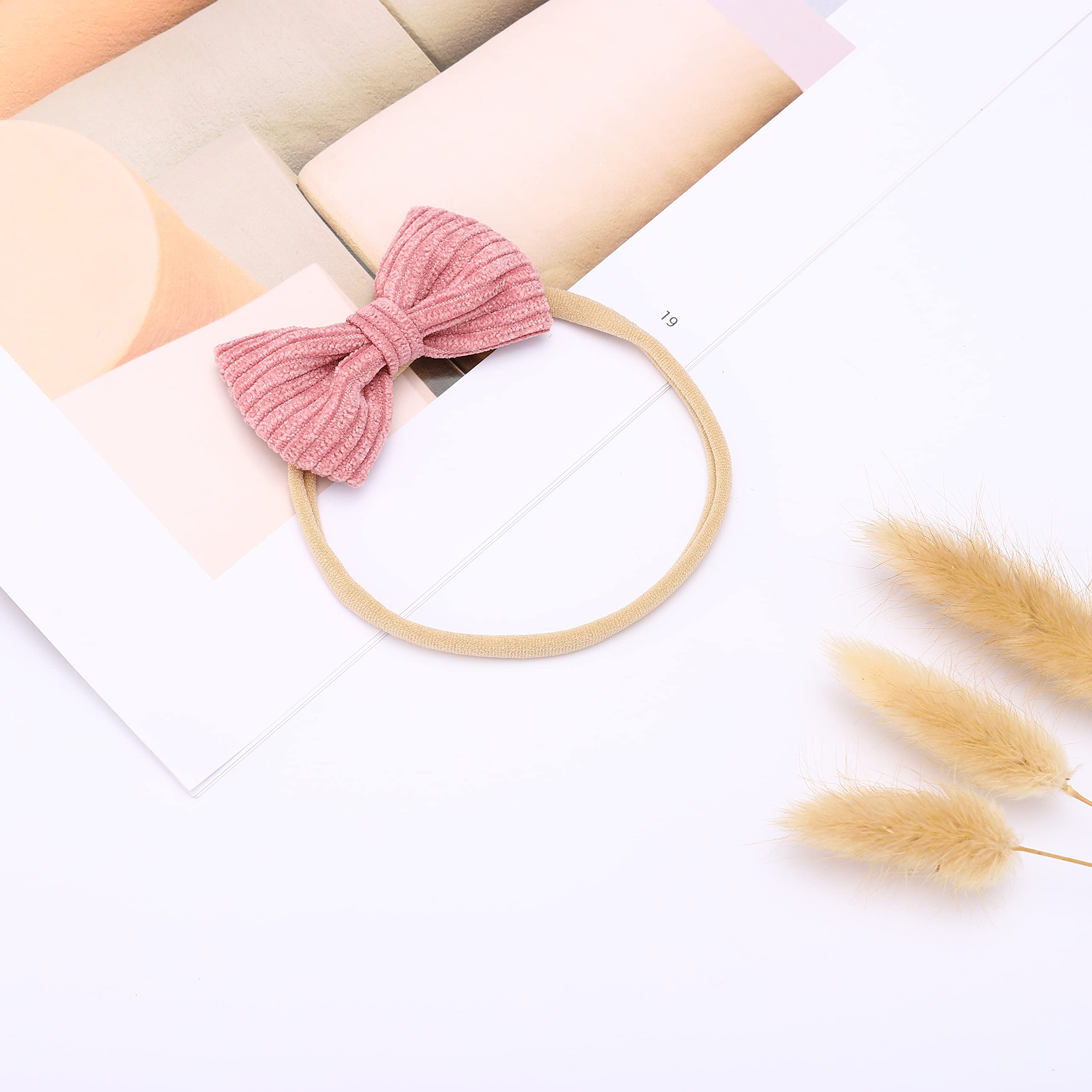 Lot De 2 Bandeaux à Fleurs Pour Bébé Fille - Nylon Doux Beige/Rose - Accessoires Cheveux Nouveau-Né