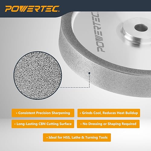 Miniatura 9 de POWERTEC Muela amoladora de banco de 8 pulgadas, grano 80, muela abrasiva de óxido de aluminio para amoladora de pedestal de banco, eje de 1 pulgada