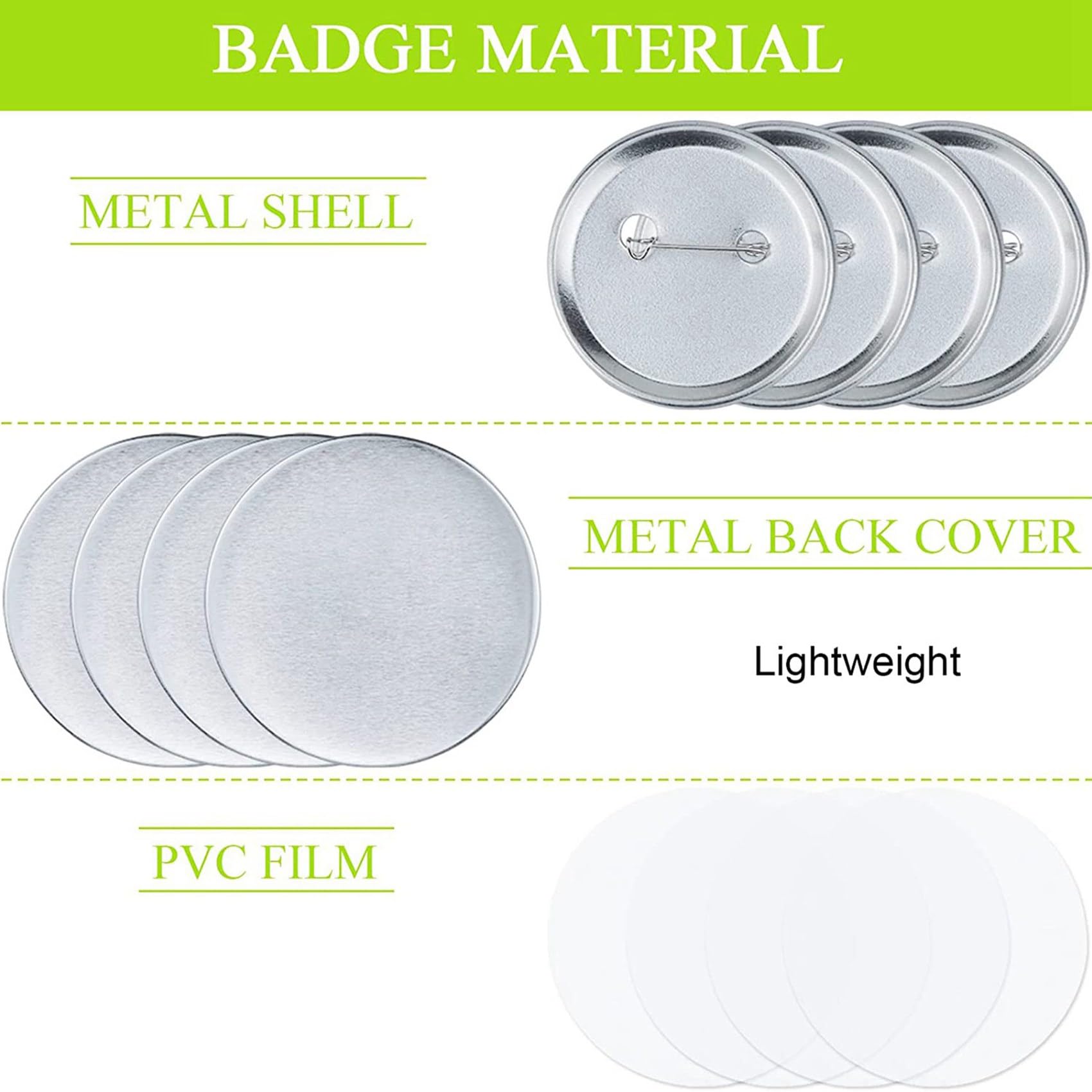 300 Set di Parti per Bottoni Rotondi Forniture per Fabbricazione nel Bianca Kit per Creazione di Badge Bottoni nel Metallo da 58 mm, Parti per Bottoni Posteriori con Pin nel Bianca