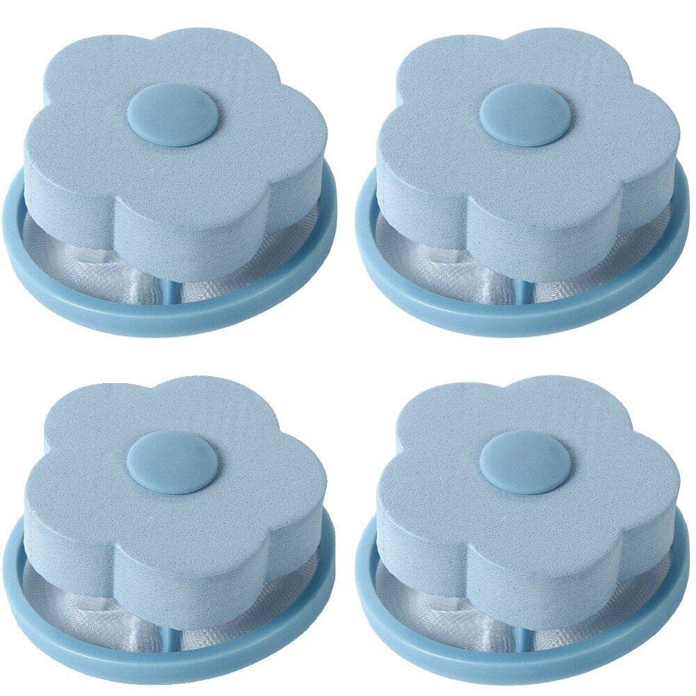 Casiler Blue 4Pcs Washing Machine Filter Bags Flower Shape Hair Removal Laundry Ball Floating Filter Mesh Bag