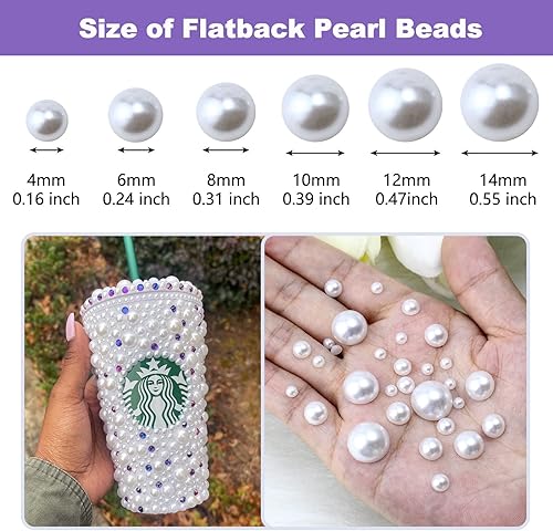 Miniatura 2 de 1500 perlas blancas de 0.157 in con parte trasera plana para manualidades, joyería, álbum de recortes, decoración de uñas, gemas de perlas planas