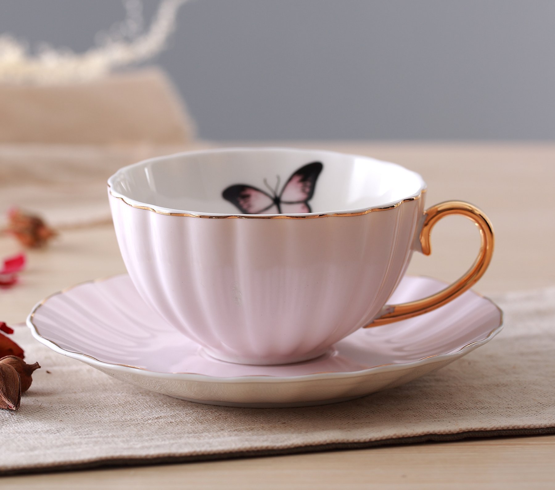 jusalpha® Porcelana Taza De Té Y Platillo set-coffee tazas de café con plato y cuchara fd-tcs03 – 4 Color