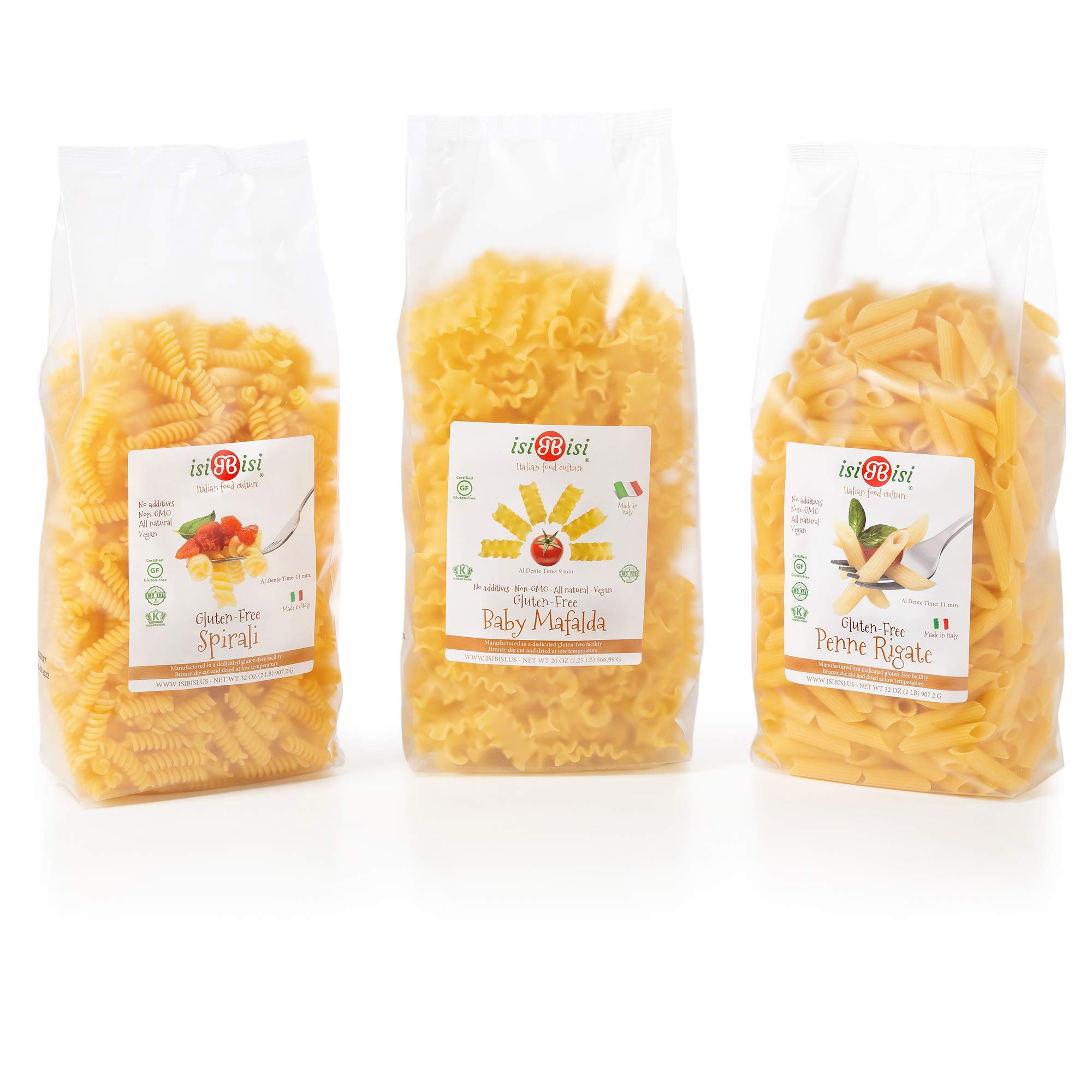 isiBisi Family Pack Gluten Free Pasta Sampler - Made with Rice & Corn Flour - Penne Rigate, Baby Maf