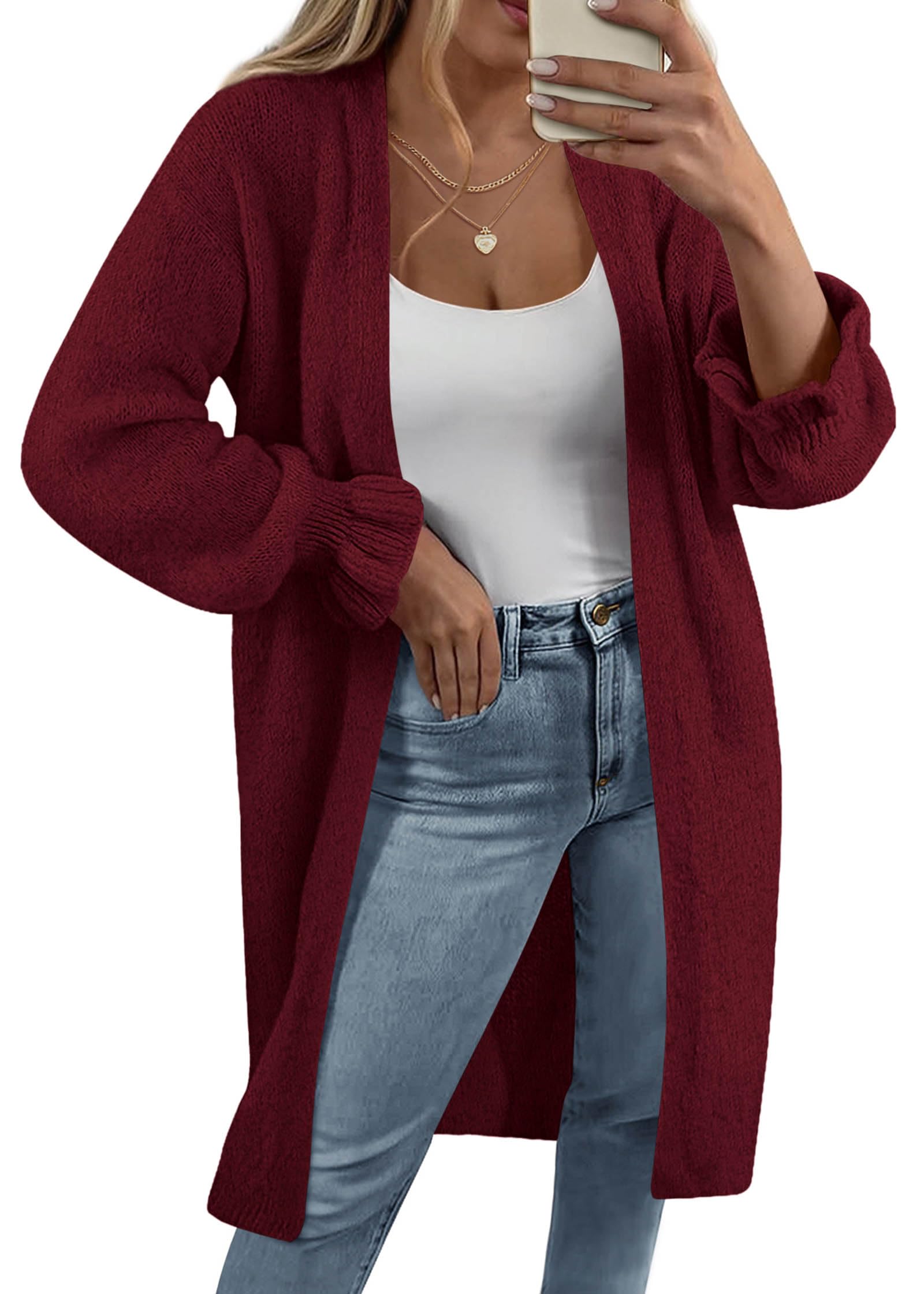 KIRUNDO Long Cardigan Sweaters for Women 2026 Spring Casual Oversized Ruffle Long Sleeve Open Front Chunky Knit Sweater