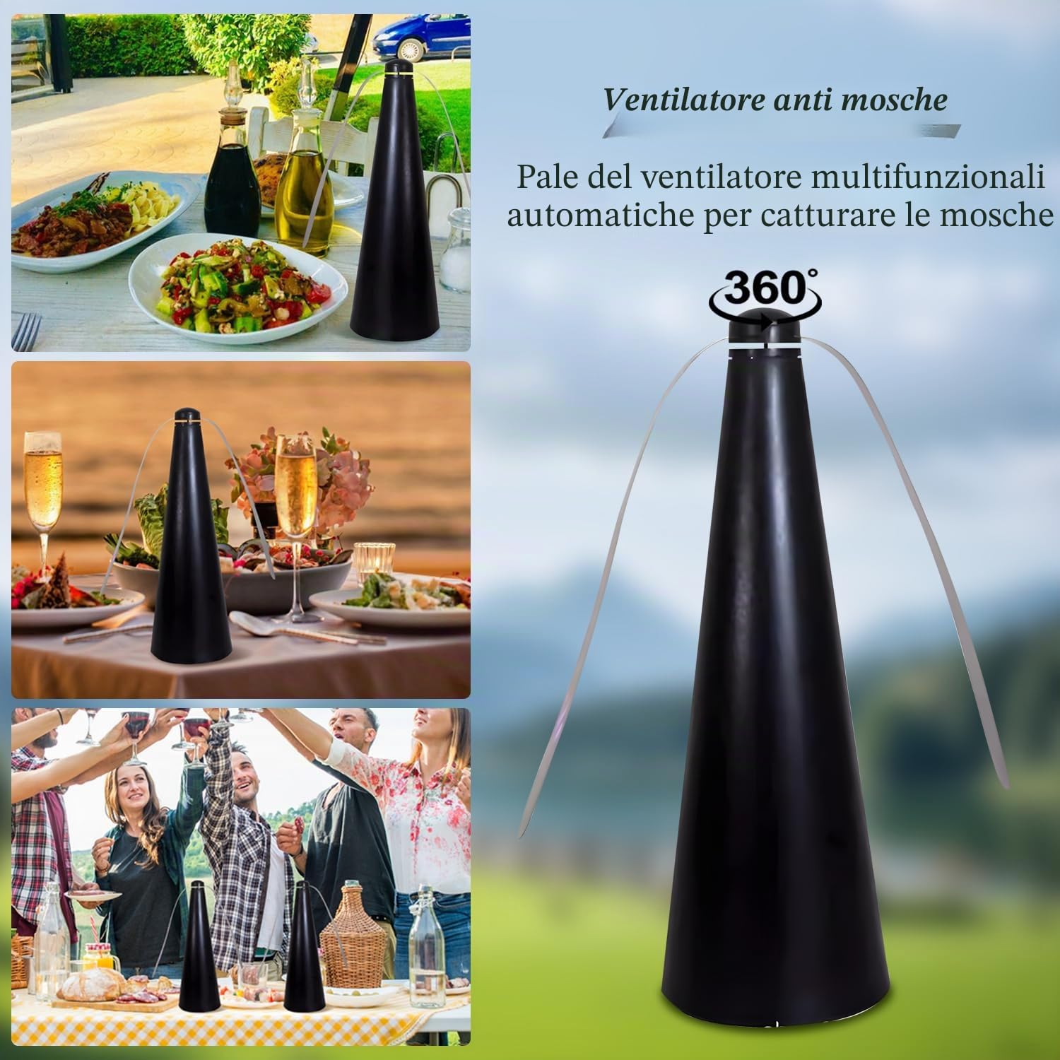 Repellente per Mosche, 2 x Ventilatore Repellente Portatile da Tavolo, Scacciamosche Elettrico con Gancio, Ventilatore Anti Mosche, Scaccia Mosches da Cibo.