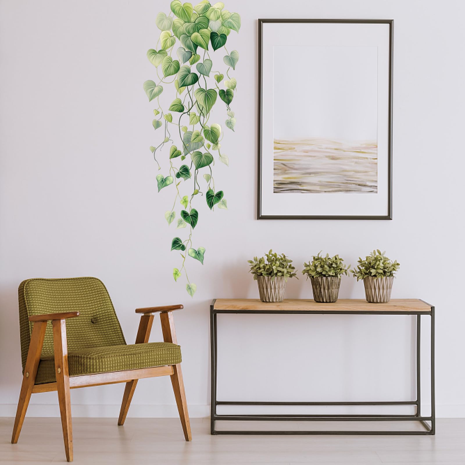 PLIGREAT 2 Sheets Green Vine Wall Stickers Ivy Leaves Wall Art Murals Peel and Stick Wall Decal for Kitchen Living Room Bedroom Office Home Decor DIY Large Size Hanging Vine Stickers - Image 3